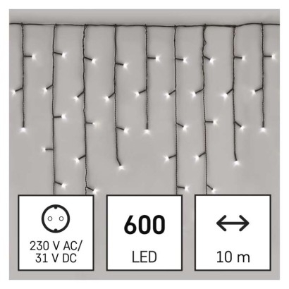 EMOS Lighting LED vianočné cencúle, 10 m, vonkajšie aj vnútorné, studená biela, programy