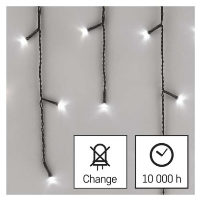 EMOS Lighting LED vianočné cencúle, 10 m, vonkajšie aj vnútorné, studená biela, programy