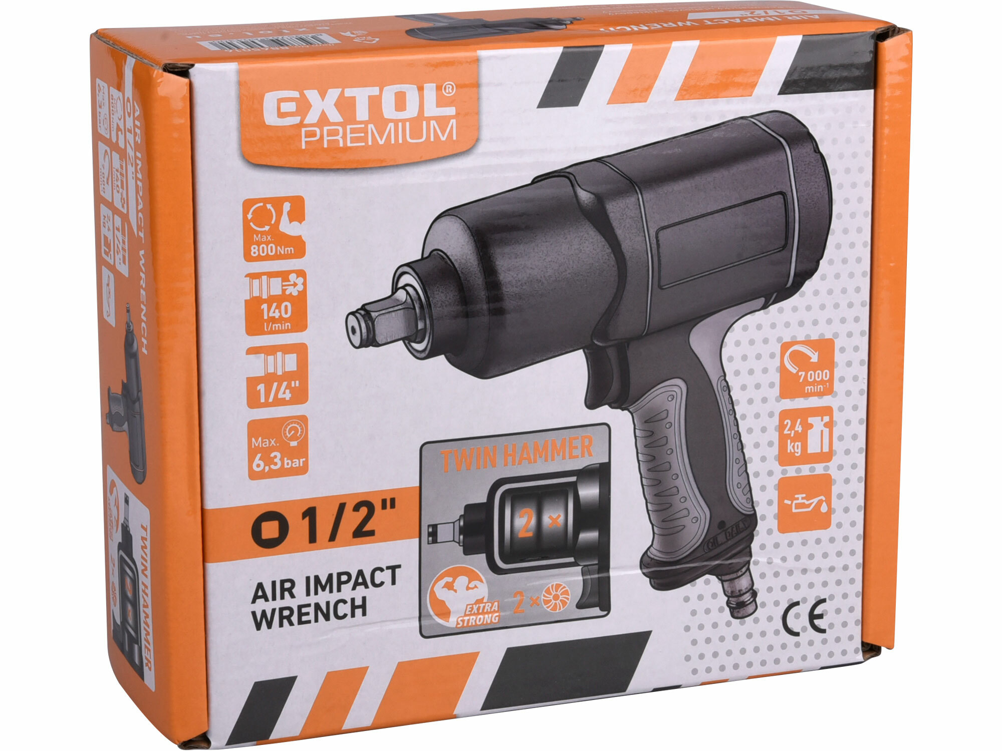 EXTOL PREMIUM 8865016 Uťahovač príklepový pneumatický, max. 800Nm, TWIN HAMMER