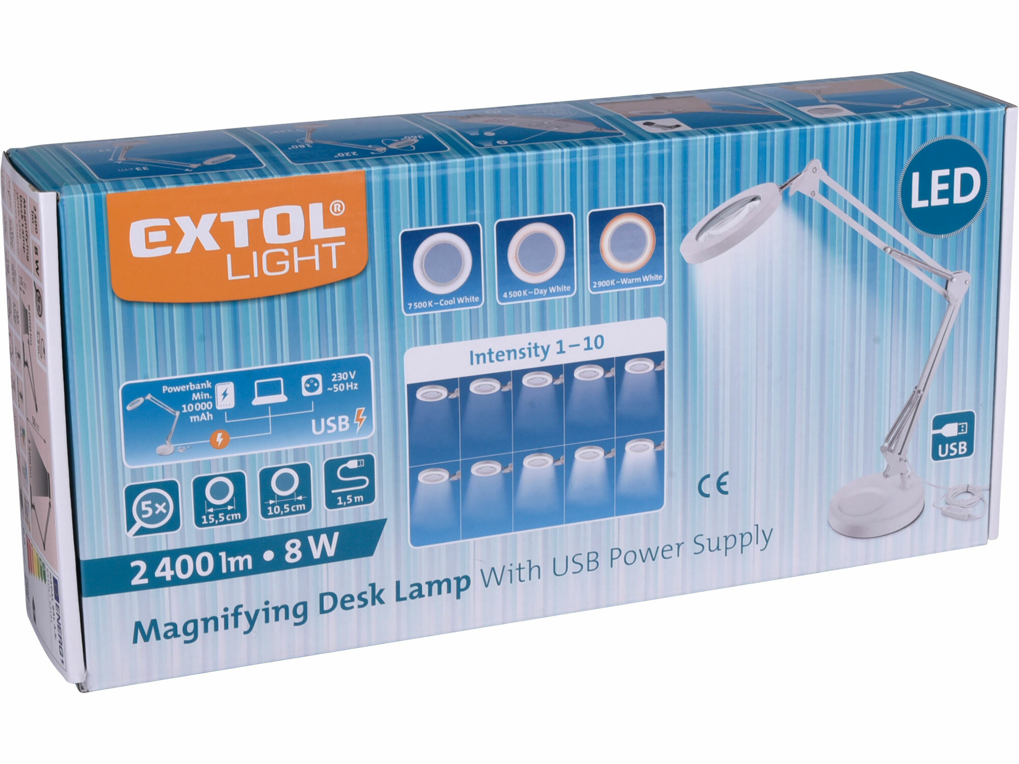 EXTOL LIGHT 43161 Lampa stolová s LED a lupou, 2400lm, USB napájanie, biela