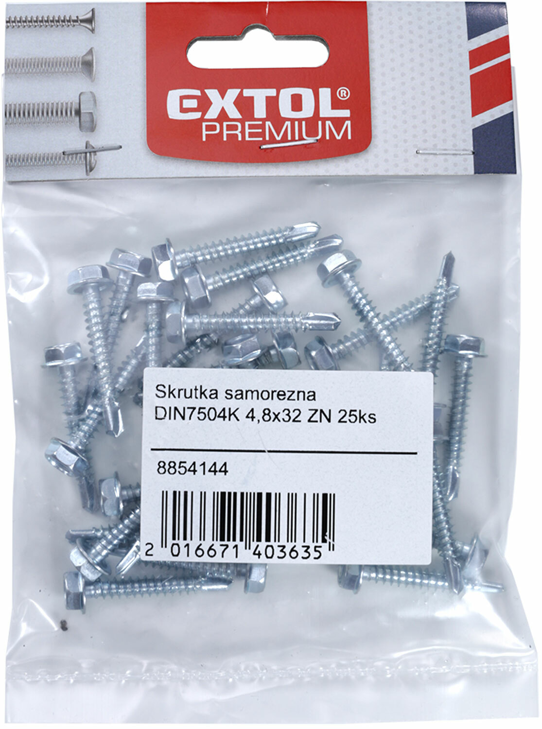 EXTOL PREMIUM 8854141 Skrutka samorezná DIN7504K s lemom, 40ks, 4,8x16