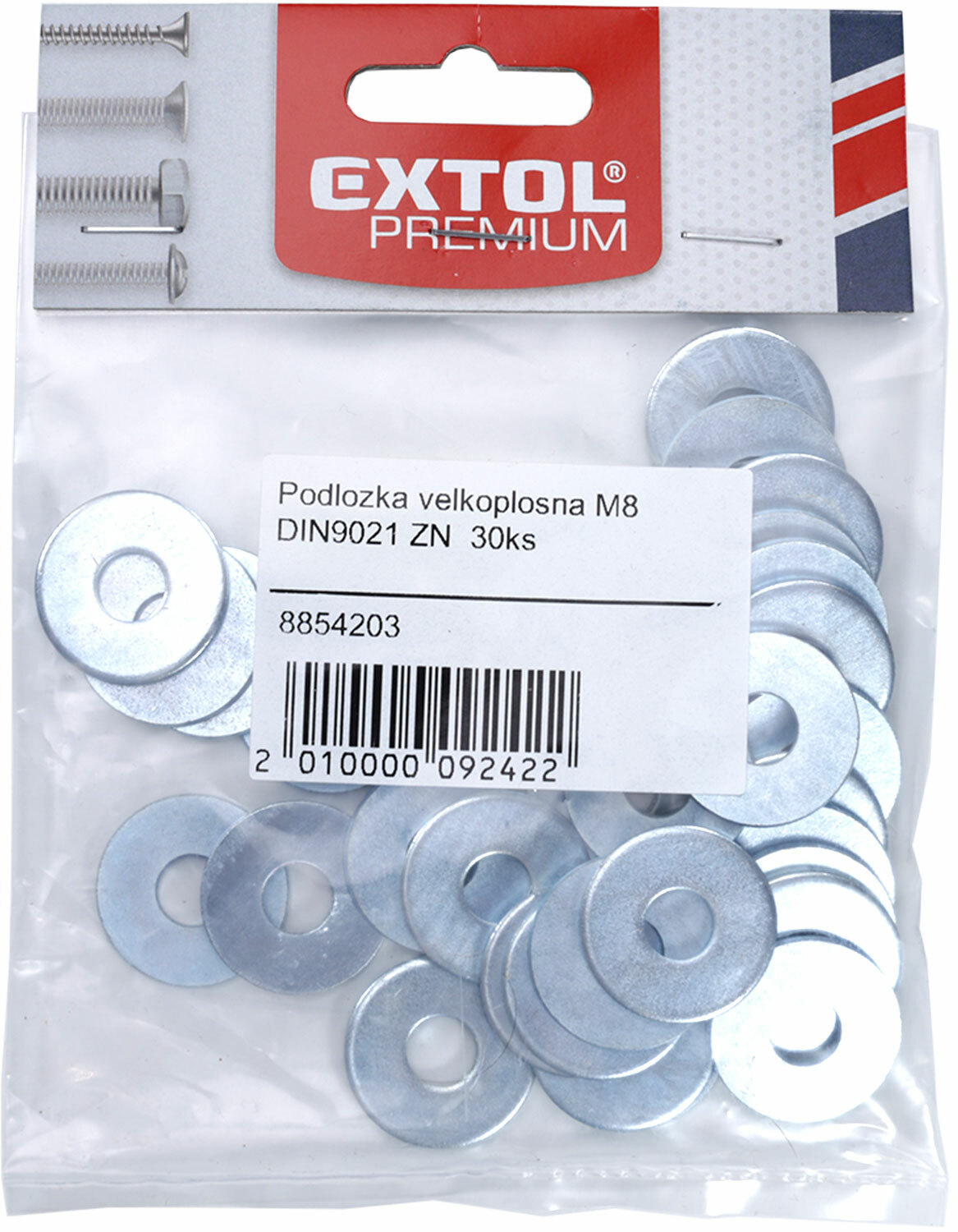 EXTOL PREMIUM 8854204 Podložka veľkoplošná DIN9021 ZN, 20ks, M10
