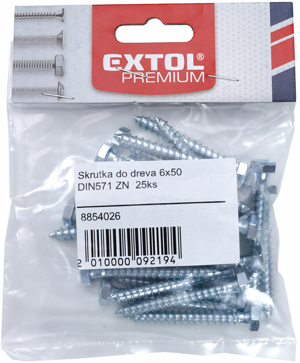 EXTOL PREMIUM 8854025 Skrutka do dreva DIN571 ZN, 25ks, 6x40