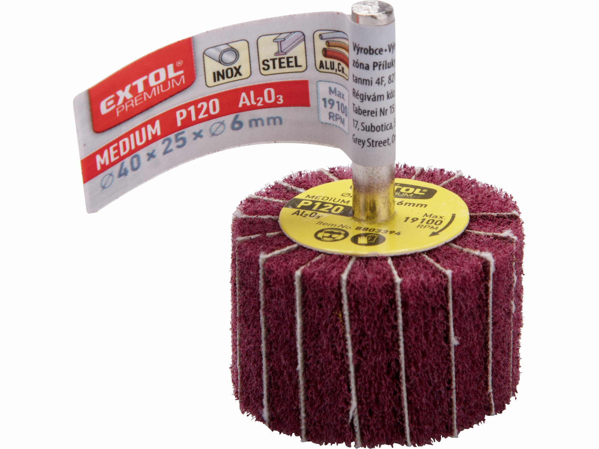EXTOL PREMIUM 8803394 Kotúč brúsny lamelový do vŕtačky, Ø40x25mm, P120, stopka 6mm