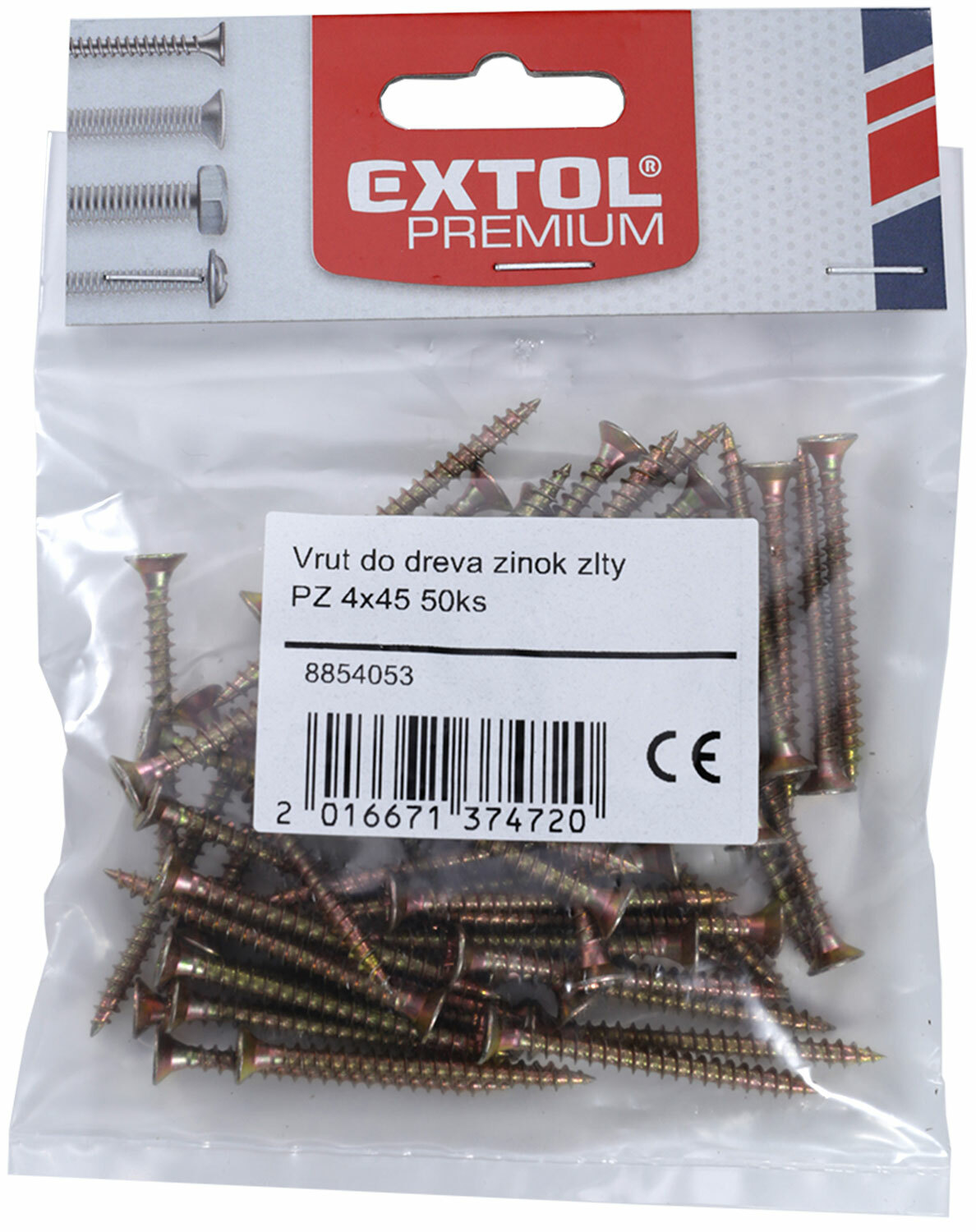 EXTOL PREMIUM 8854065 Vrut do dreva tvrdený zinok žltý, 20ks, 5x80