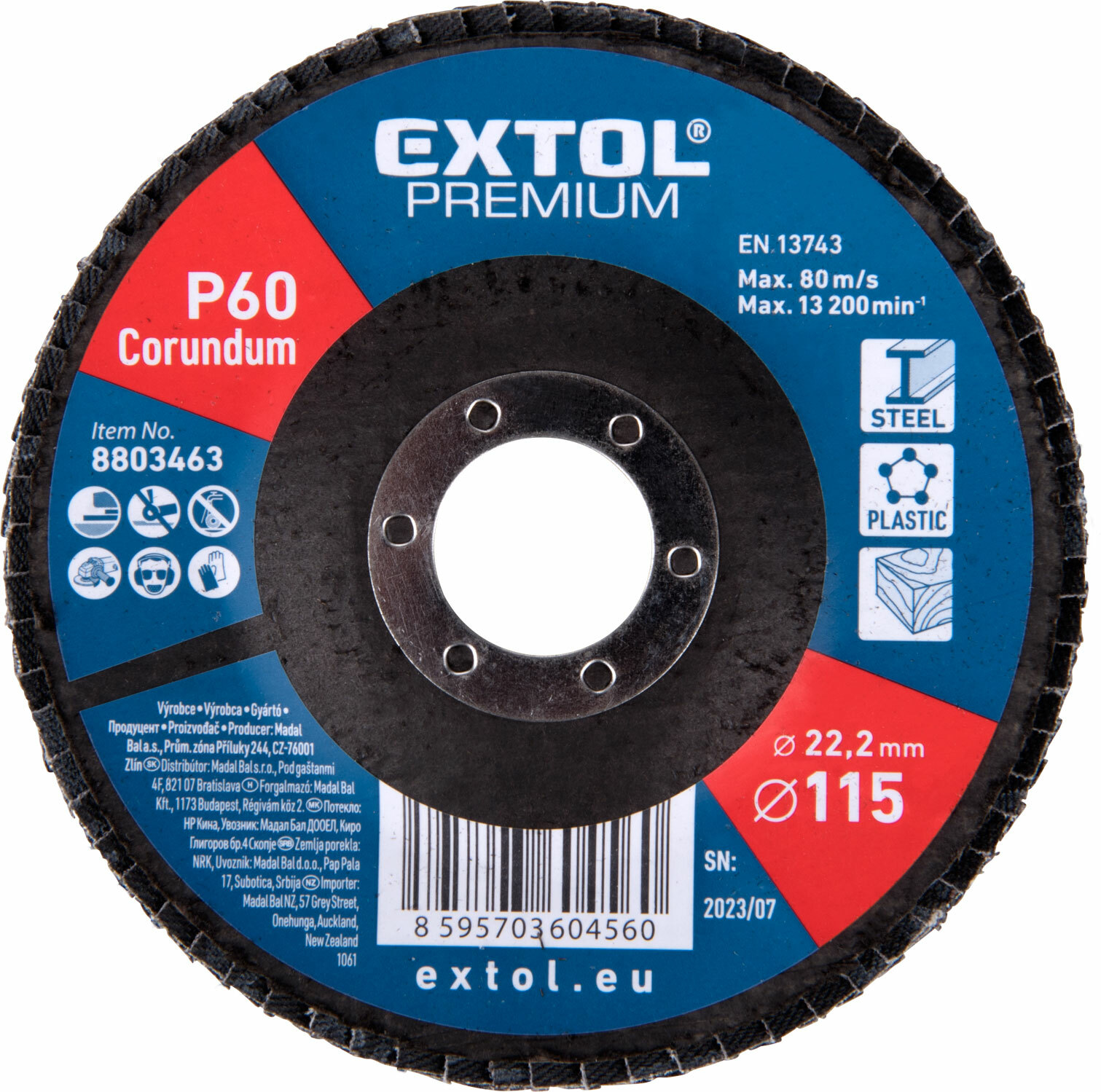 EXTOL PREMIUM 8803463 Kotúč lamelový šikmý korundový, P60, 115mm, diera 22,2mm