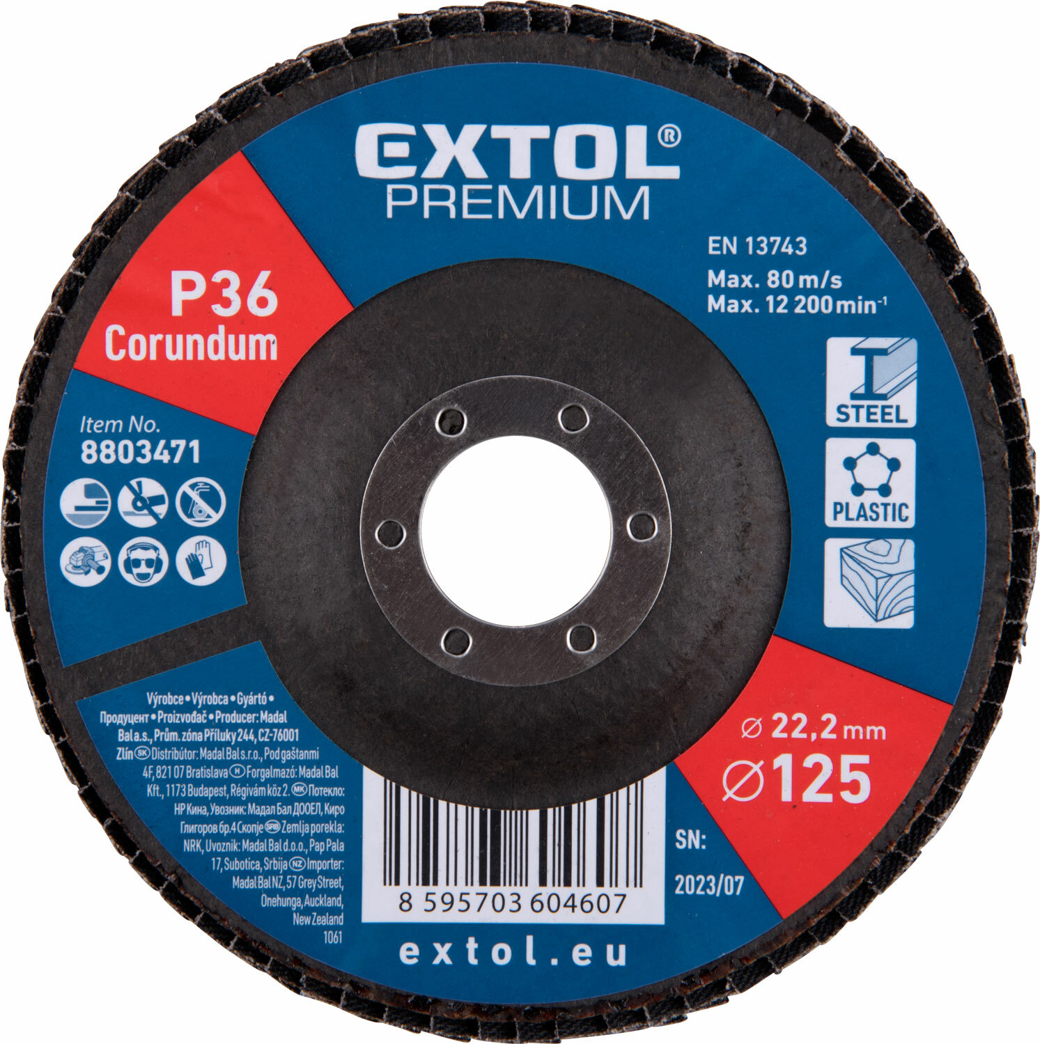 EXTOL PREMIUM 8803471 Kotúč lamelový šikmý korundový, P36, 125mm, diera 22,2mm