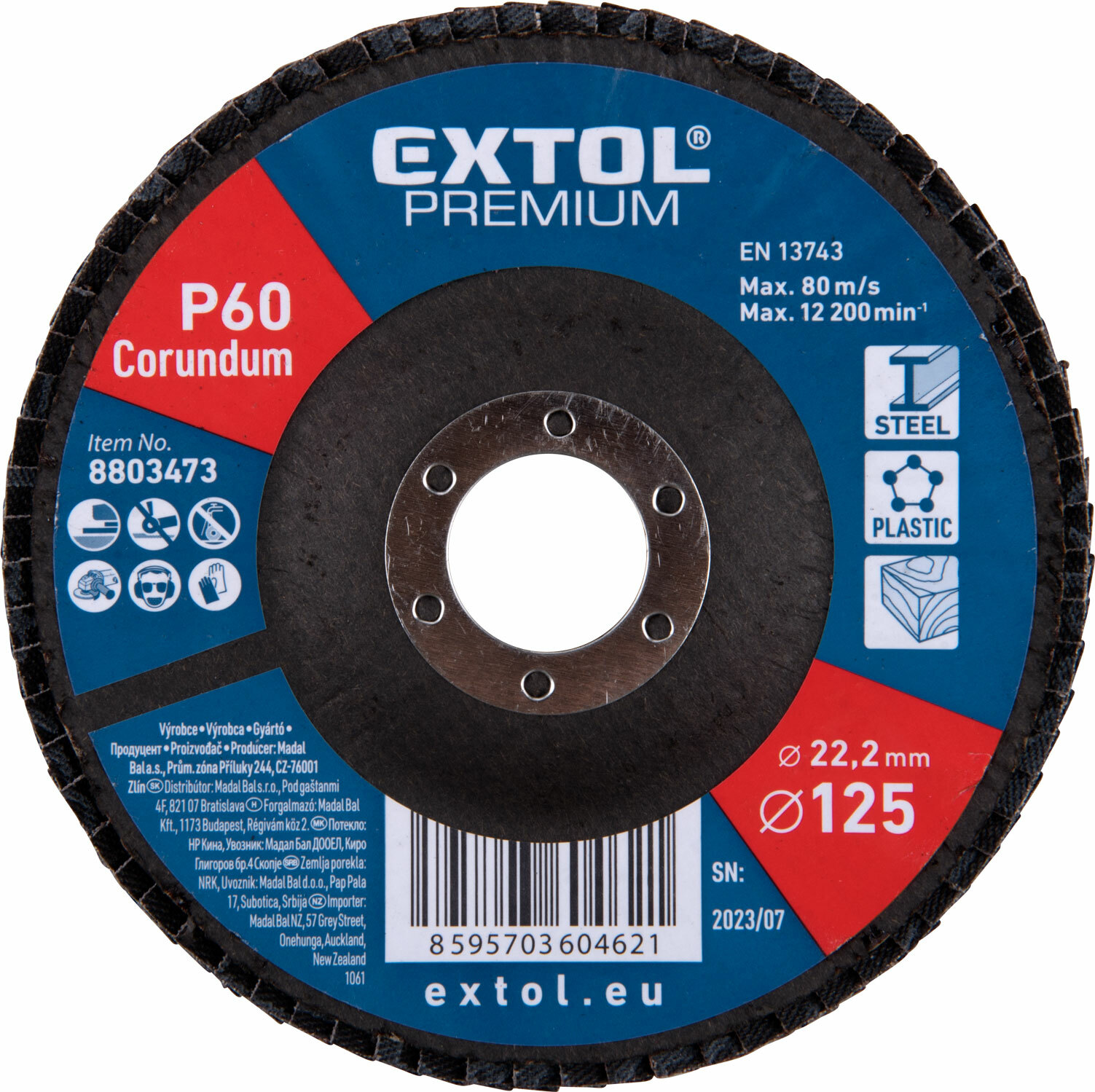 EXTOL PREMIUM 8803473 Kotúč lamelový šikmý korundový, P60, 125mm, diera 22,2mm