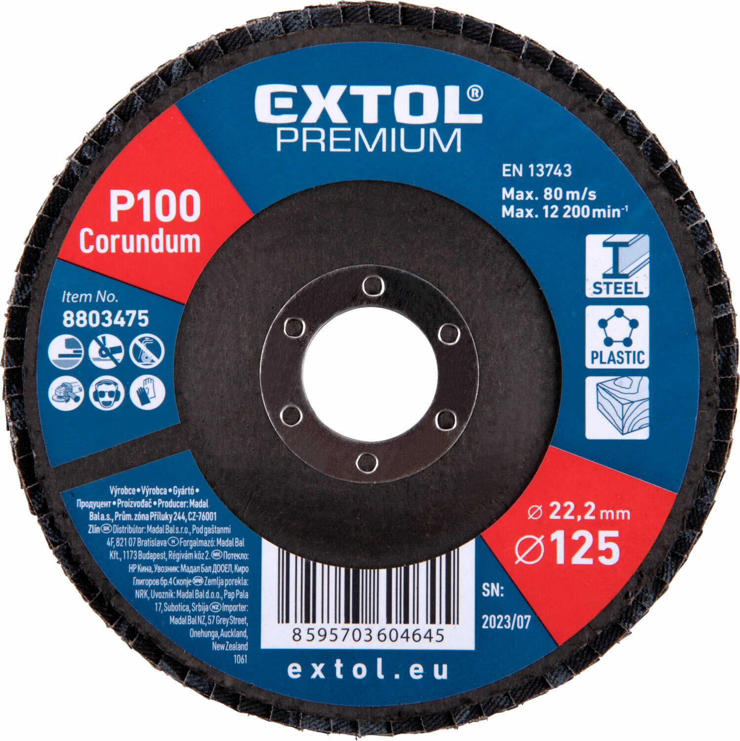 EXTOL PREMIUM 8803475 Kotúč lamelový šikmý korundový, P100, 125mm, diera 22,2mm