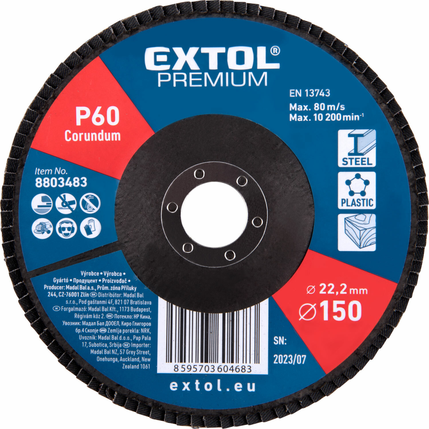 EXTOL PREMIUM 8803483 Kotúč lamelový šikmý korundový, P60, 150mm, diera 22,2mm