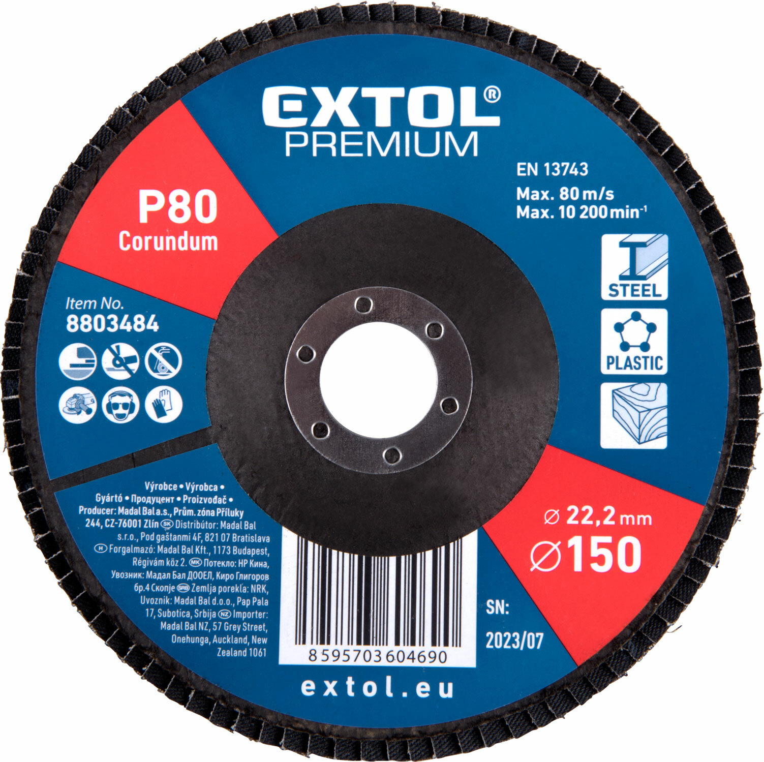 EXTOL PREMIUM 8803484 Kotúč lamelový šikmý korundový, P80, 150mm, diera 22,2mm