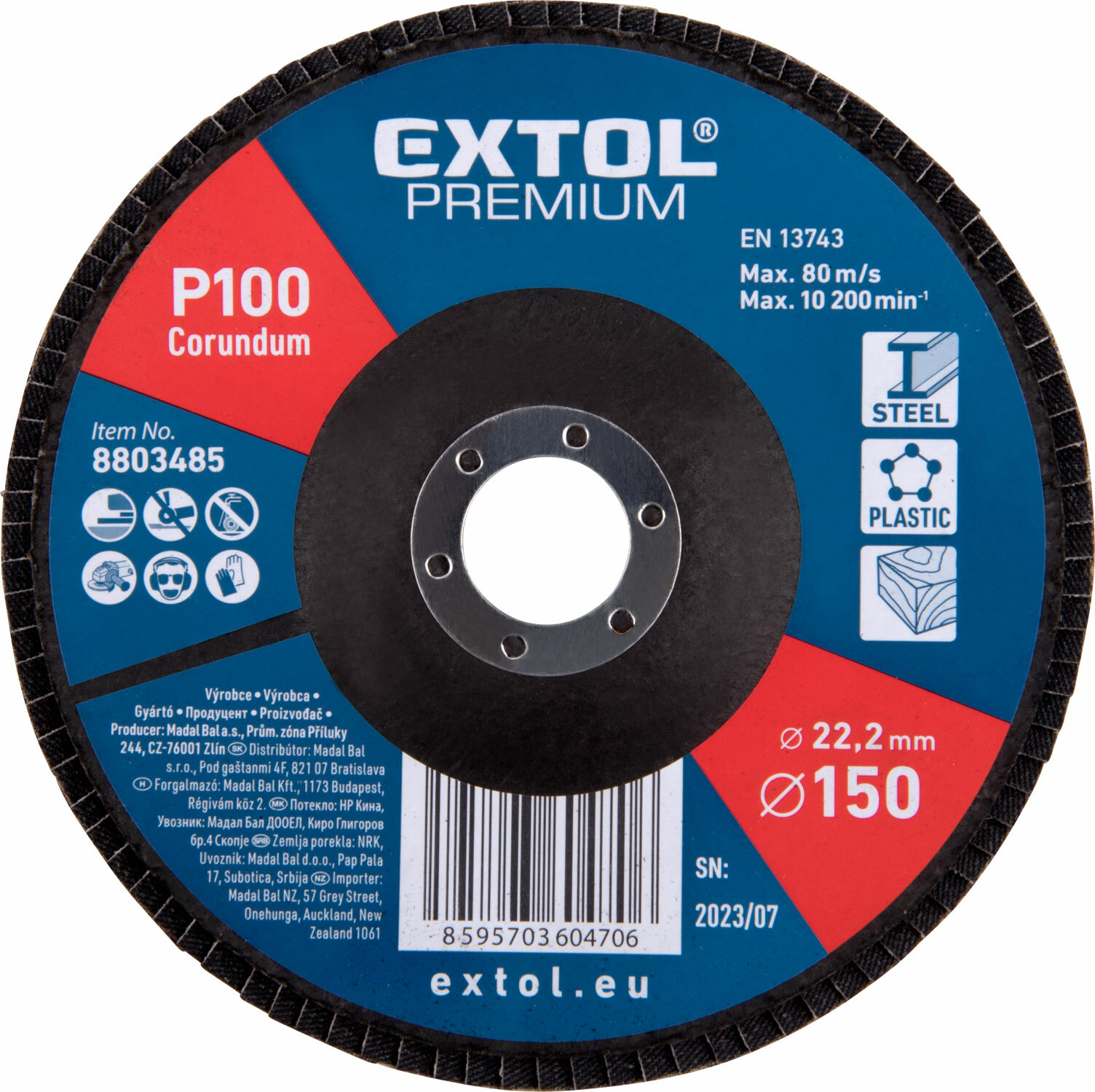 EXTOL PREMIUM 8803485 Kotúč lamelový šikmý korundový, P100, 150mm, diera 22,2mm