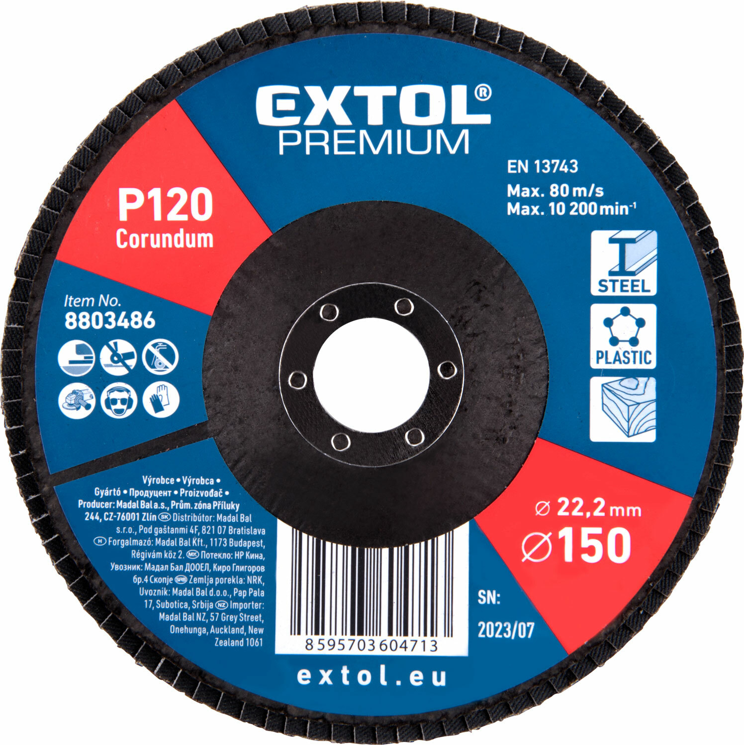EXTOL PREMIUM 8803486 Kotúč lamelový šikmý korundový, P120, 150mm, diera 22,2mm