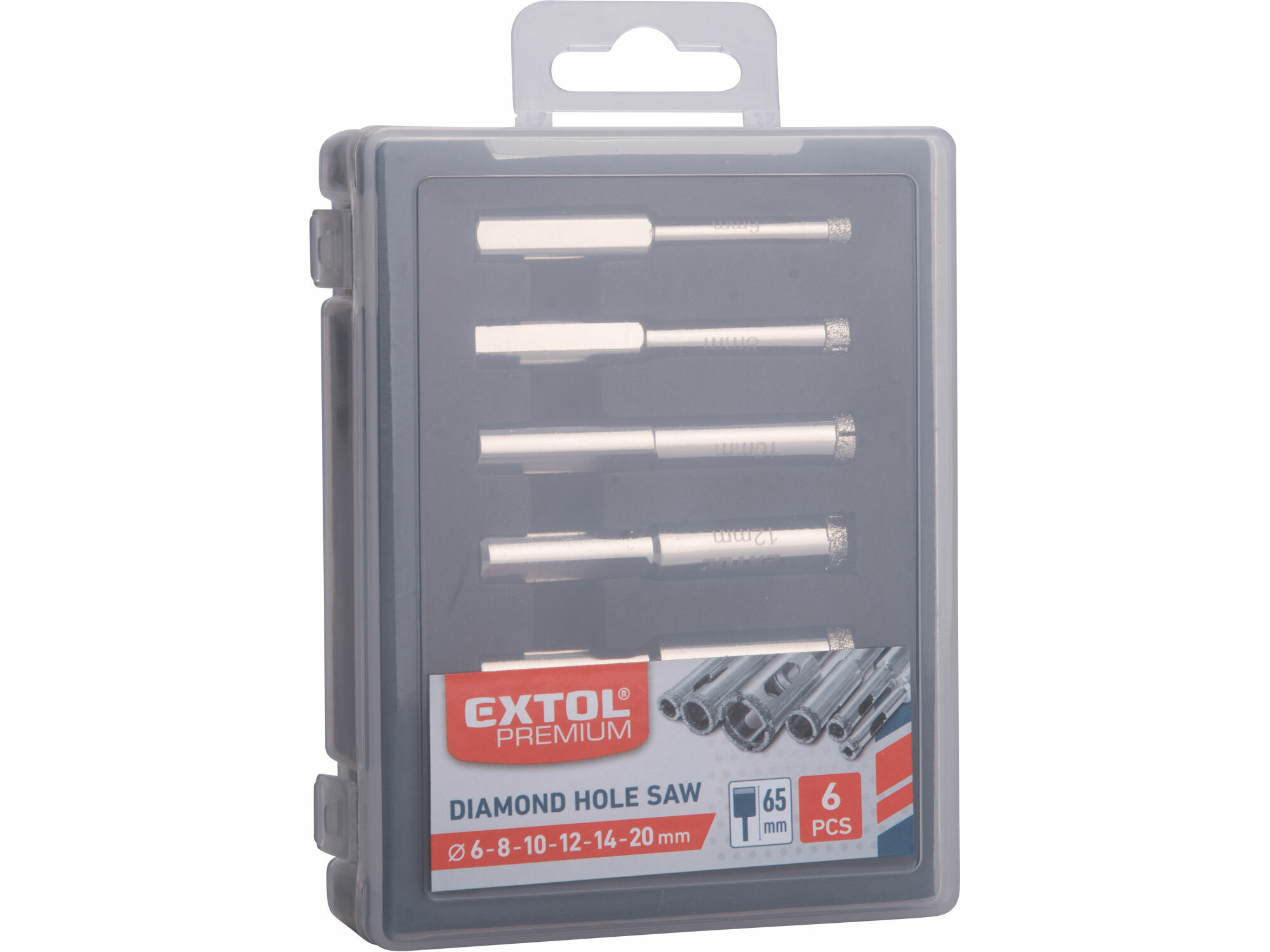 EXTOL PREMIUM 8801975 Vrtáky korunkové diamantové, sada 6ks, 6-8-10-12-14-20mm, plastová krabička