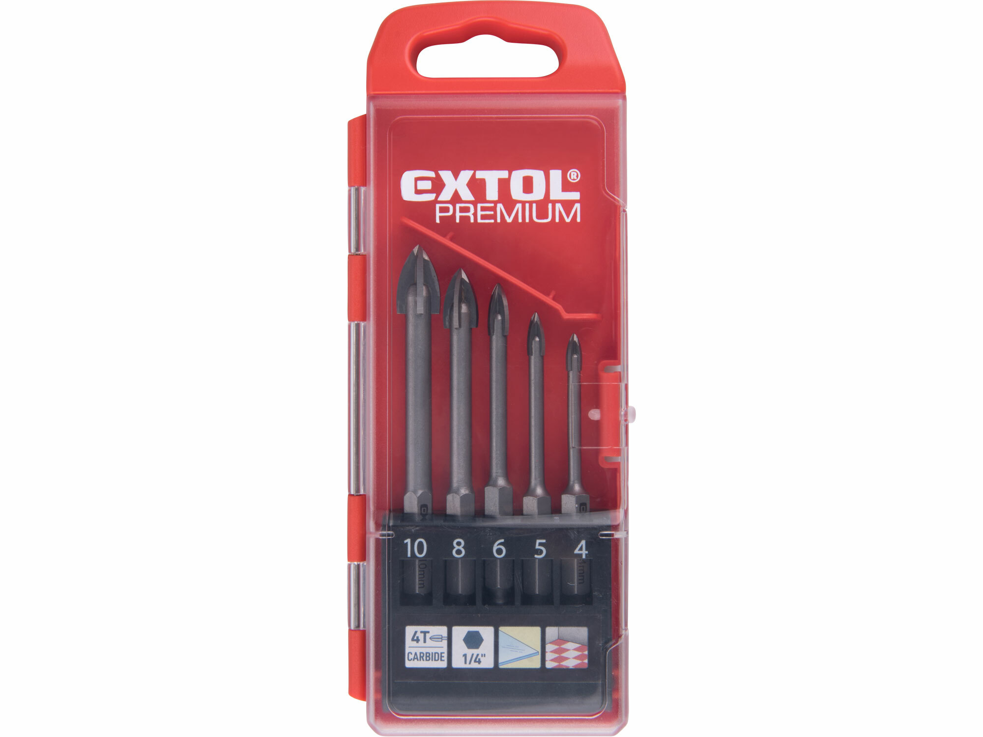 EXTOL PREMIUM 8801899 Vrtáky do skla, sada 5ks, 4-5-6-8-10mm, šesťhranná 1/4" stopka