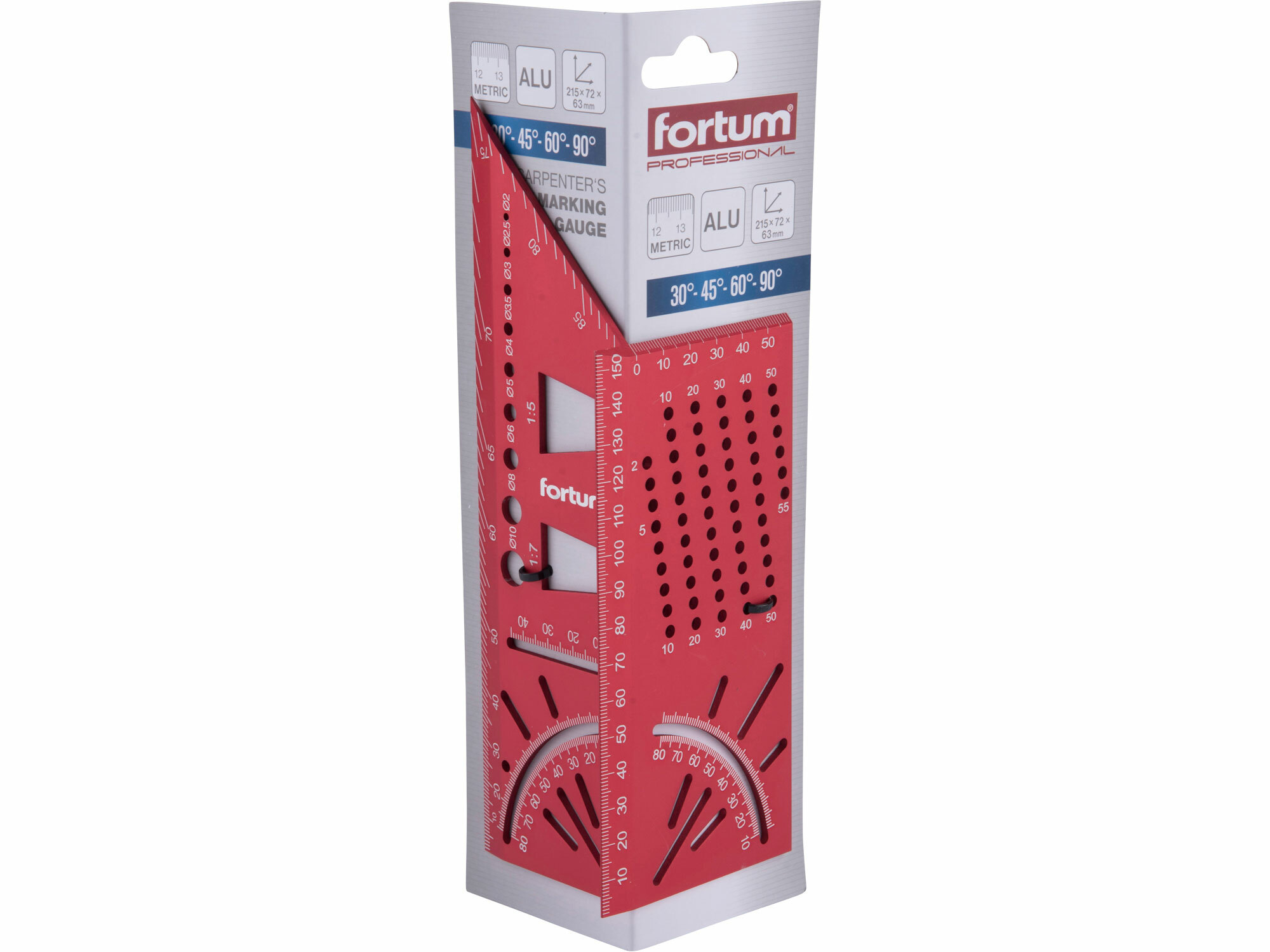 FORTUM 4784104 Uholník hliníkový rohový, 215x72x63mm, uhlomer, rybinový spoj