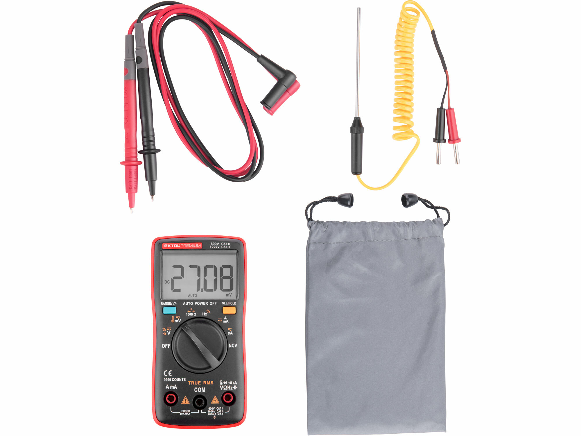 EXTOL PREMIUM 8831254 Multimeter digitálny s automatickou voľbou rozsahov,True RMS, max. 750V/1000V AC/DC
