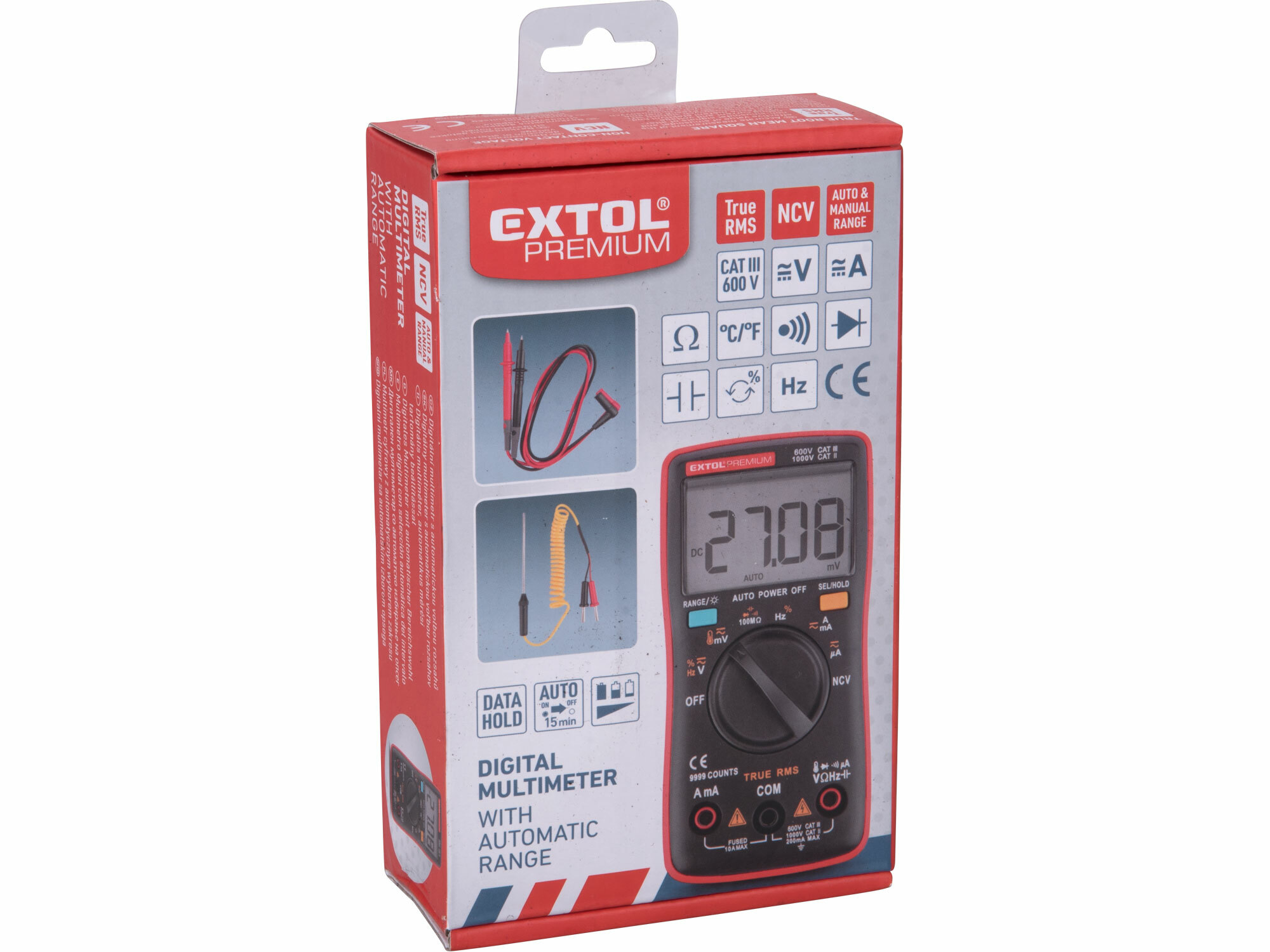 EXTOL PREMIUM 8831254 Multimeter digitálny s automatickou voľbou rozsahov,True RMS, max. 750V/1000V AC/DC