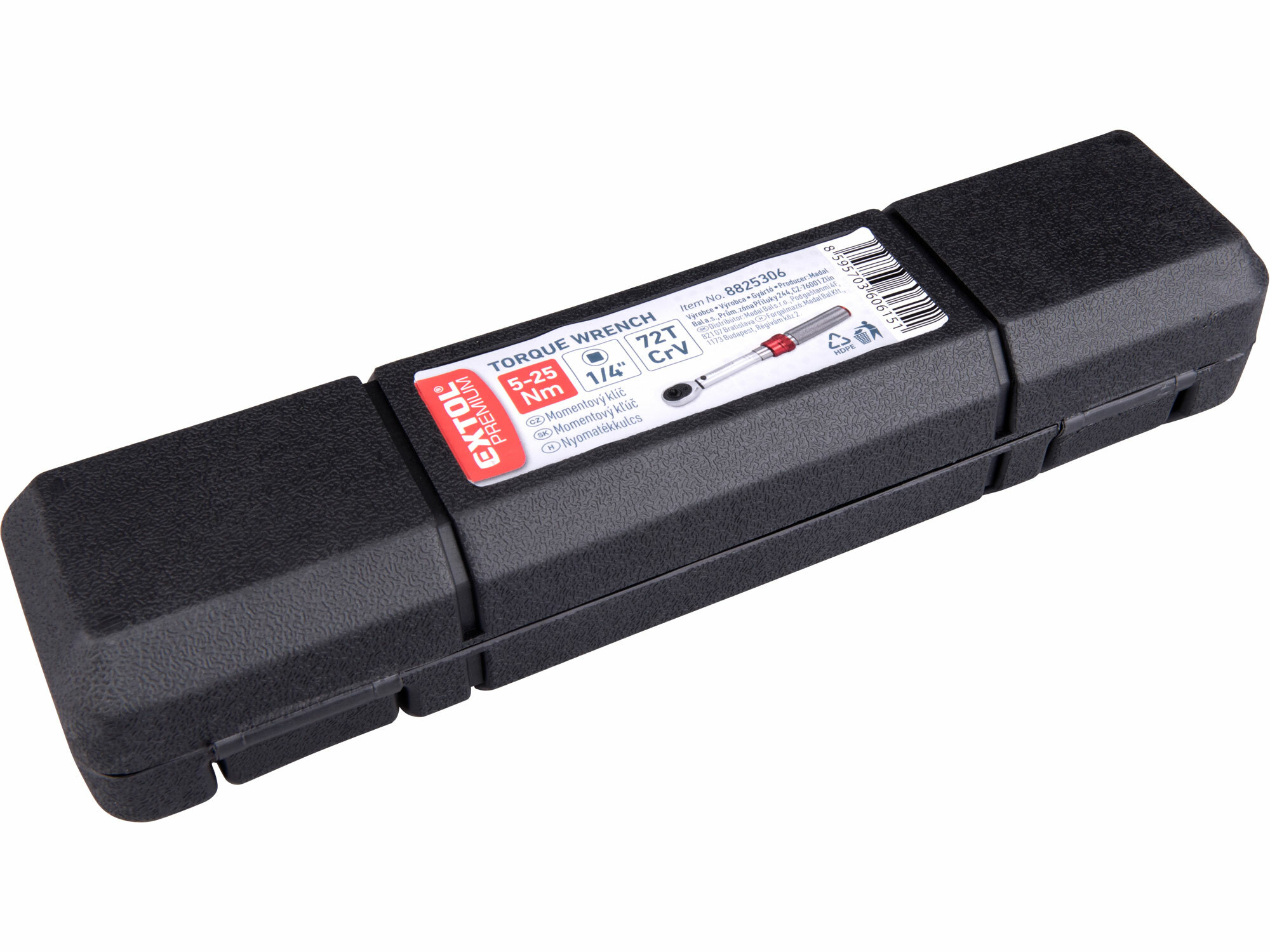 EXTOL PREMIUM 8825306 Kľúč momentový so stupnicou 1/4", 5-25Nm, dĺžka 234mm