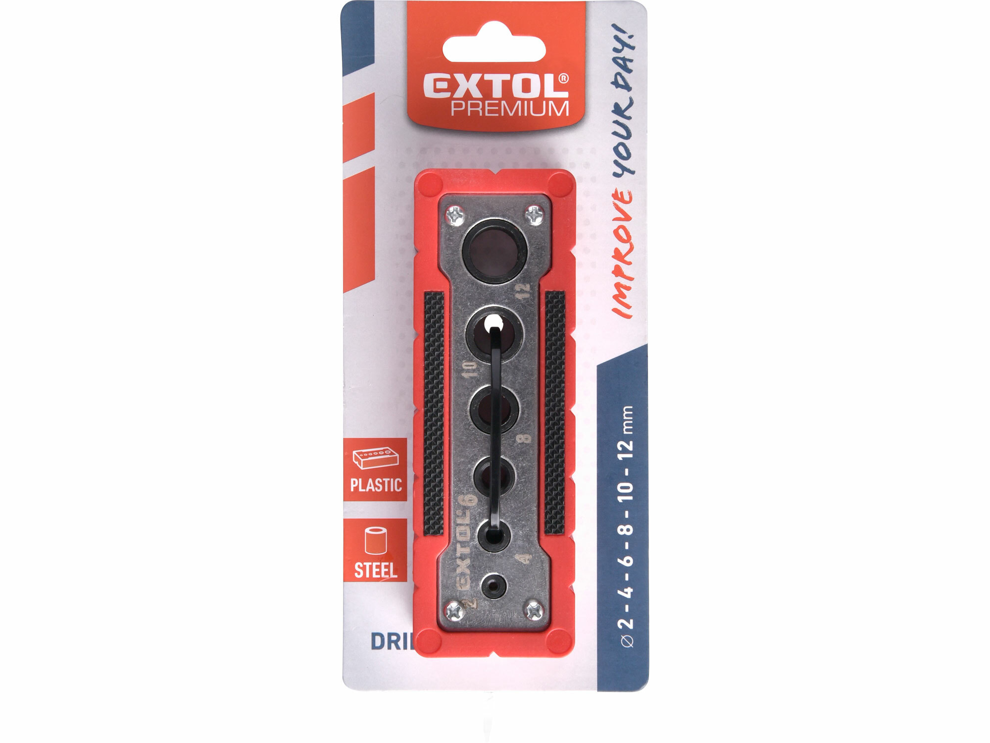 EXTOL PREMIUM 8801920 Šablóna vŕtacia, Ø2-4-6-8-10-12mm, 0°/45°