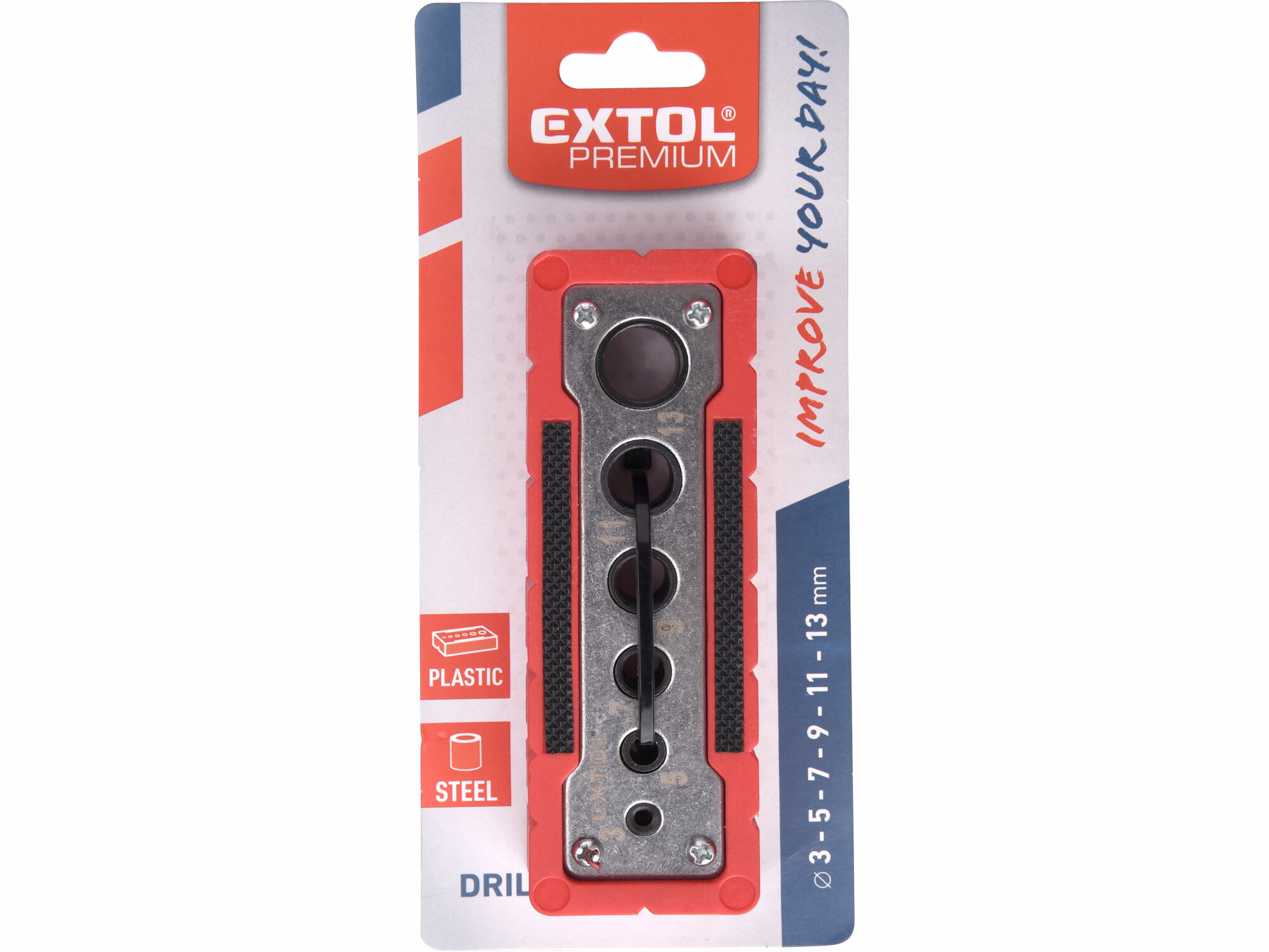 EXTOL PREMIUM 8801921 Šablóna vŕtacia, Ø3-5-7-9-11-13mm, 0°/45°
