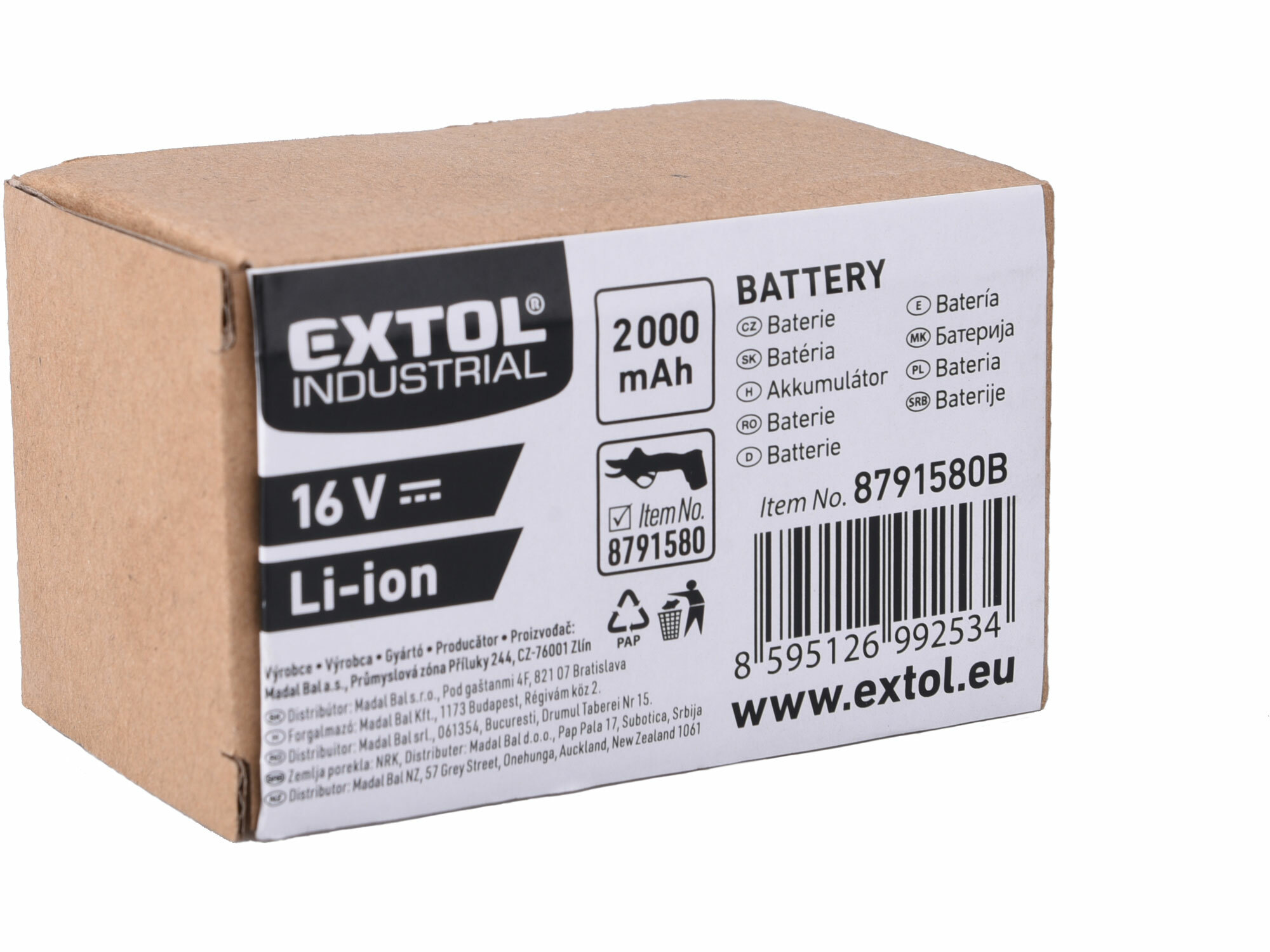 EXTOL INDUSTRIAL 8791580B Akumulátor 16V/2Ah, Li-ion, pre 8791580