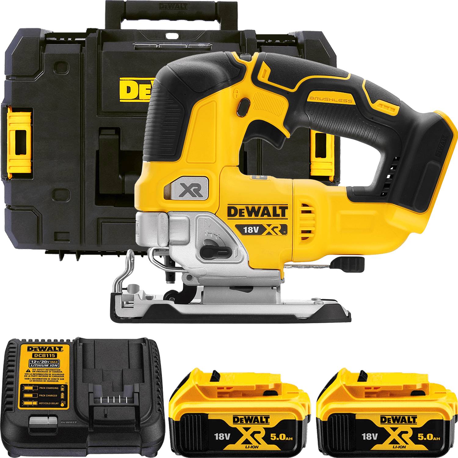 DeWALT DCS334P2 Aku priamočiara píla 18V XR 2x5,0Ah Bezuhlíková v kufri TSTAK