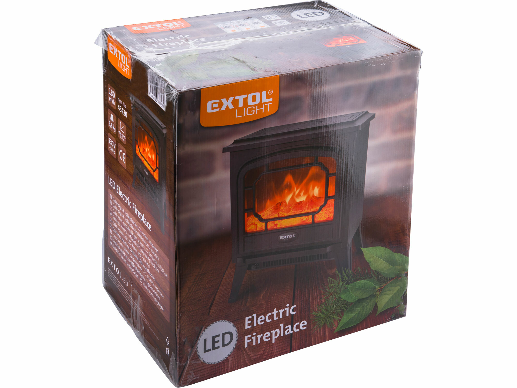 EXTOL LIGHT 43420 Krb LED, s plápolajúcim ohňom a vyhrievaním, 900W/1800W, 41x36x24cm