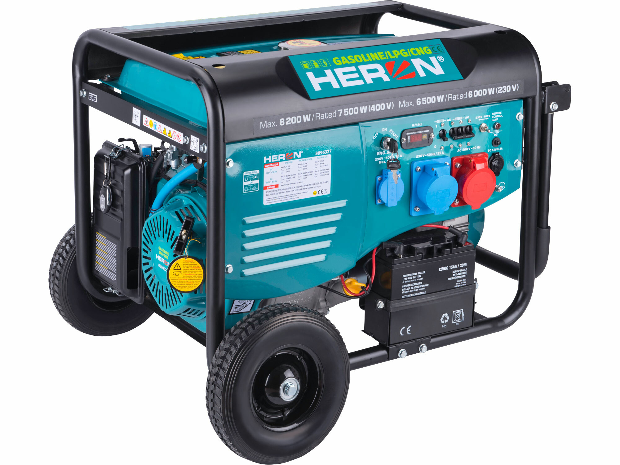 HERON 8896327 Elektrocentrála benzínová a plynová s diaľkovým ovládaním, 3F, 8,2kW, 17HP