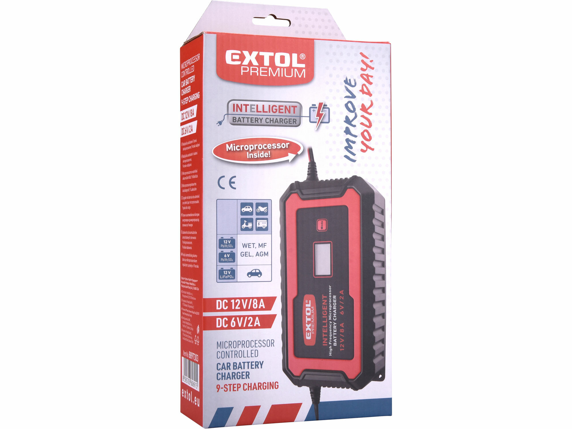 EXTOL PREMIUM 8897303 Autonabíjačka inteligentná 6/12V, 8A, 9 stupňový proces nabíjania