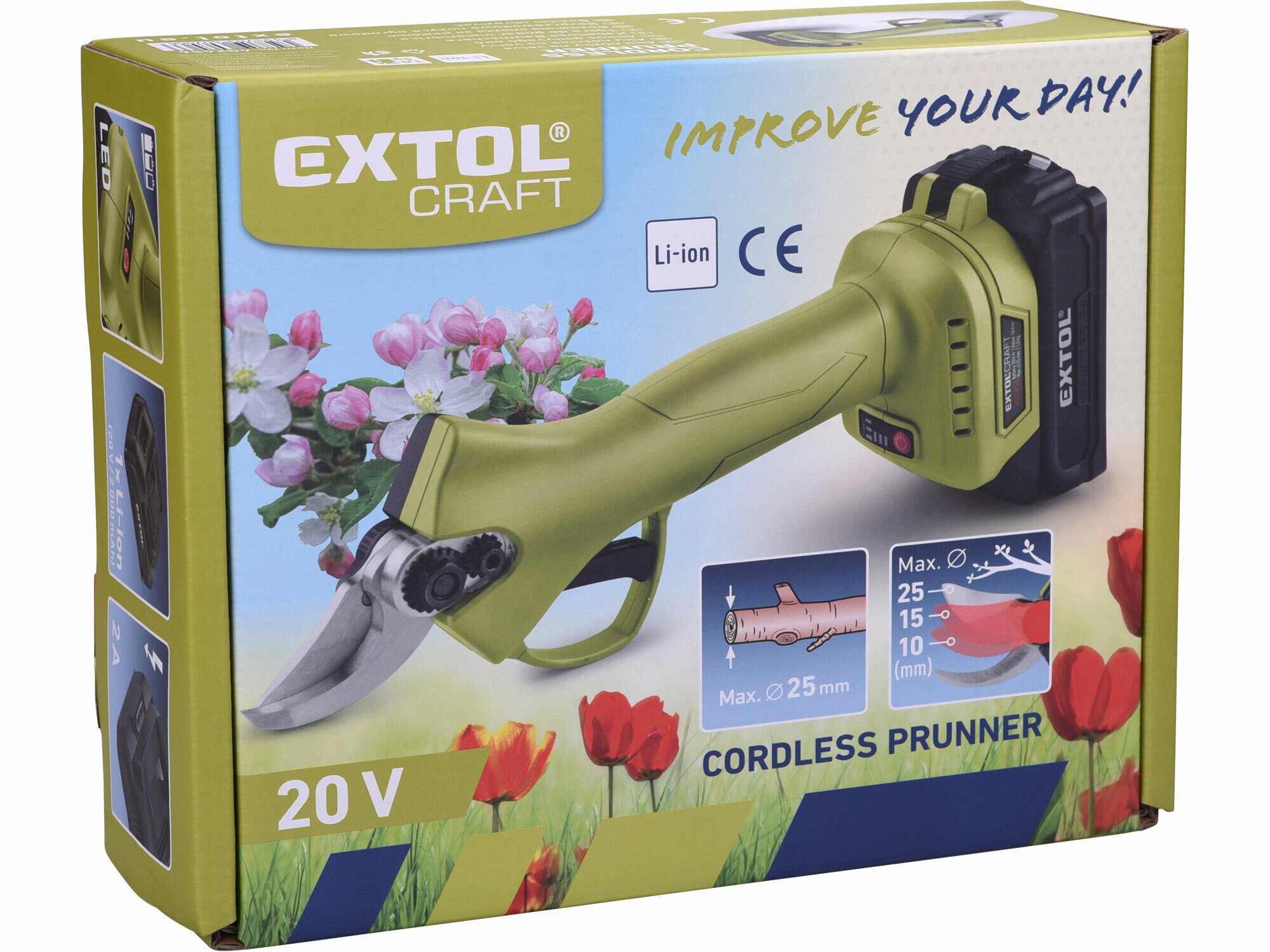 EXTOL CRAFT 402456 Aku nožnice na konáre 20V, 1x 2Ah Li-ion, bezuhlíkový motor, max. 25mm