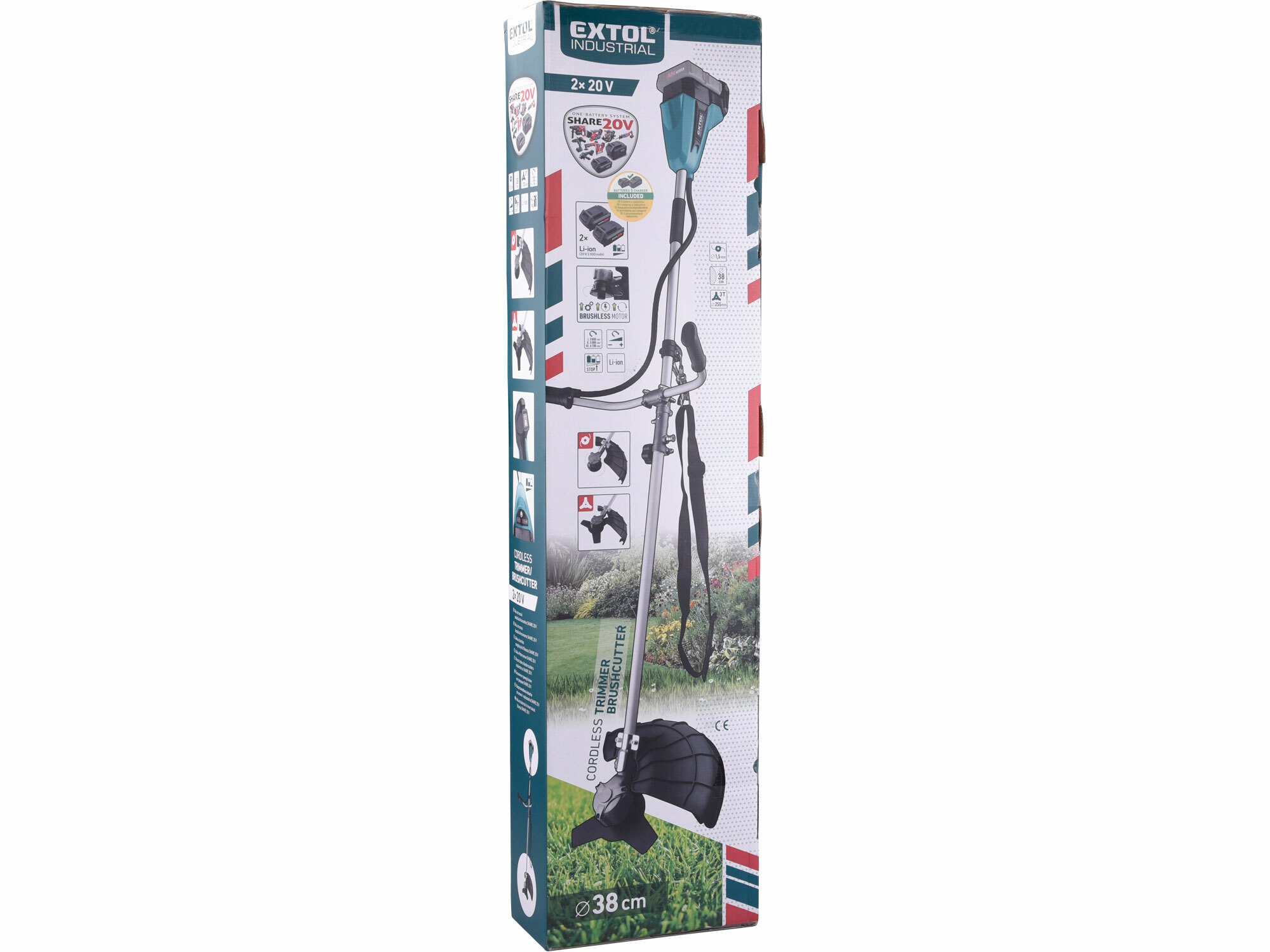 EXTOL INDUSTRIAL 8791900 Kosačka strunová aku Share20V, 2x 2Ah Li-ion, 42cm, bezuhlíkový motor