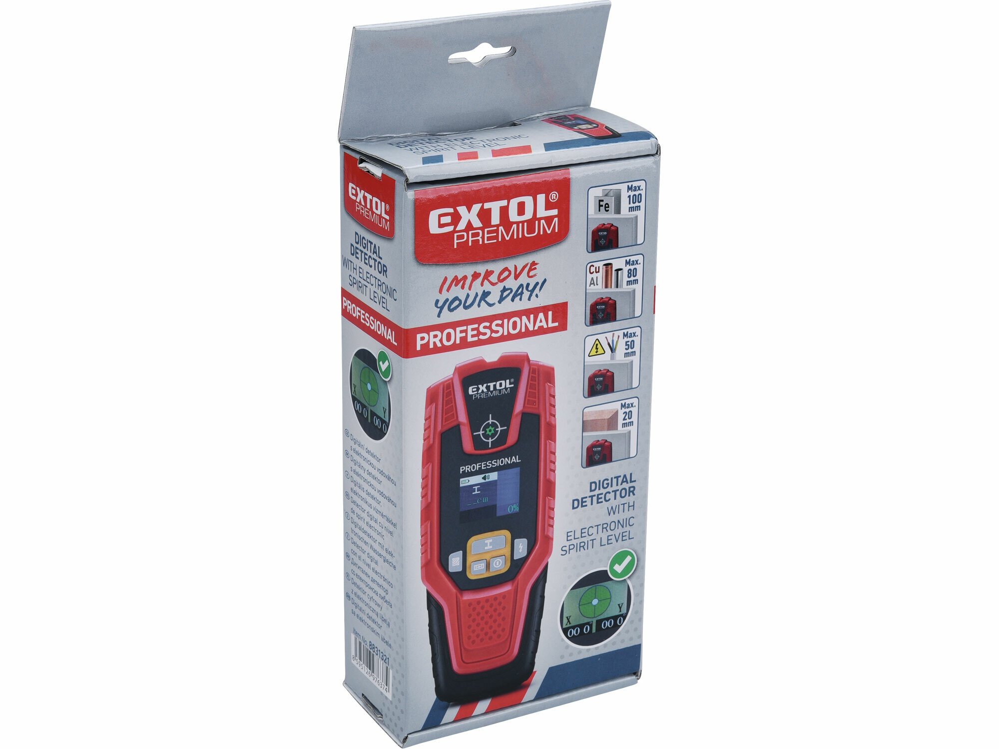 EXTOL PREMIUM 8831321 Detektor materiálov digitálny, max. 100mm