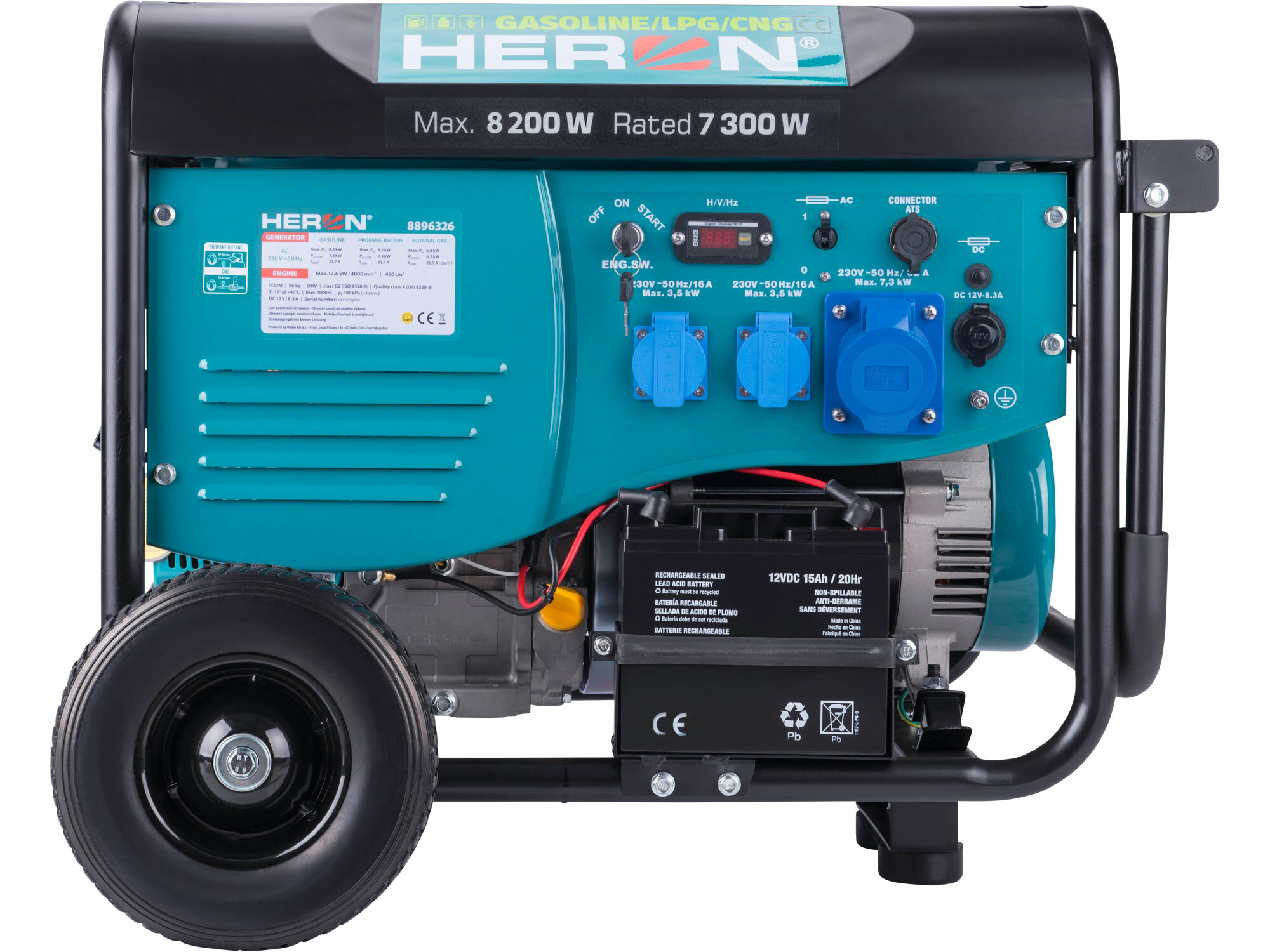 HERON 8896326 Elektrocentrála benzínová a plynová 1F, 8,2kW, 17HP, možnosť ATS