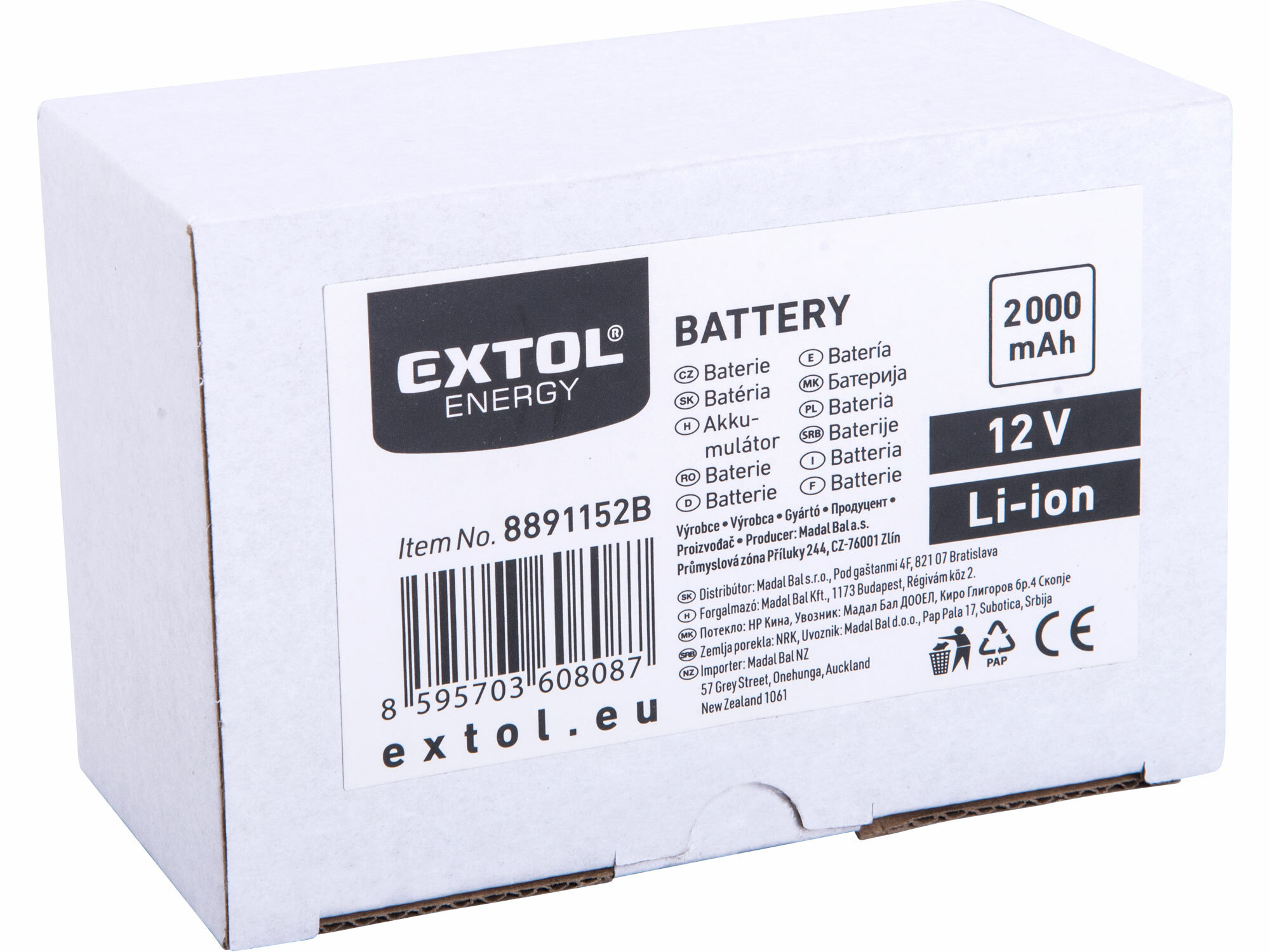 EXTOL PREMIUM 8891152B Akumulátor, 12V/2Ah Li-ion, pre 8891152