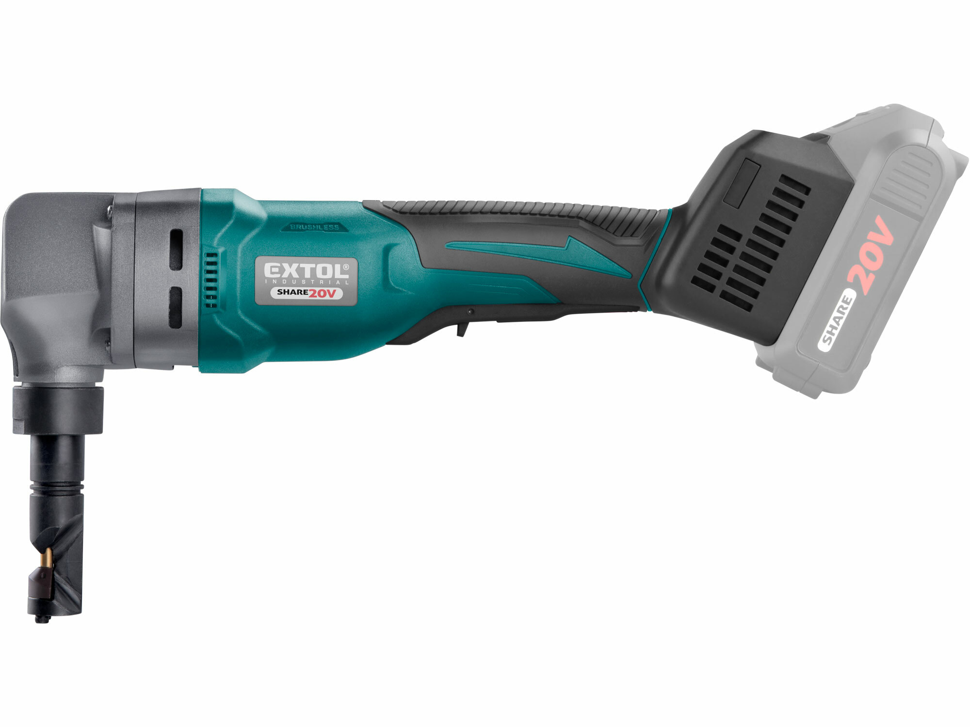 EXTOL INDUSTRIAL 8791831 Nožnice na plech vystrihovacie aku Share20V, bez aku, max. 2,5mm, bezuhlíkový motor