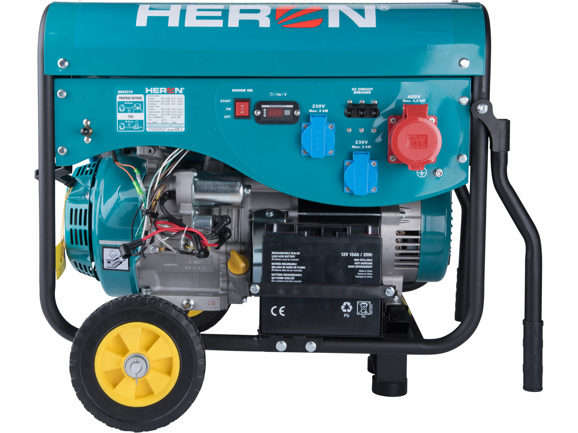 HERON 8896319 Elektrocentrála benzínová a plynová 3F, 5,5kW (400V) 2x2kW (230V), elektrický štart