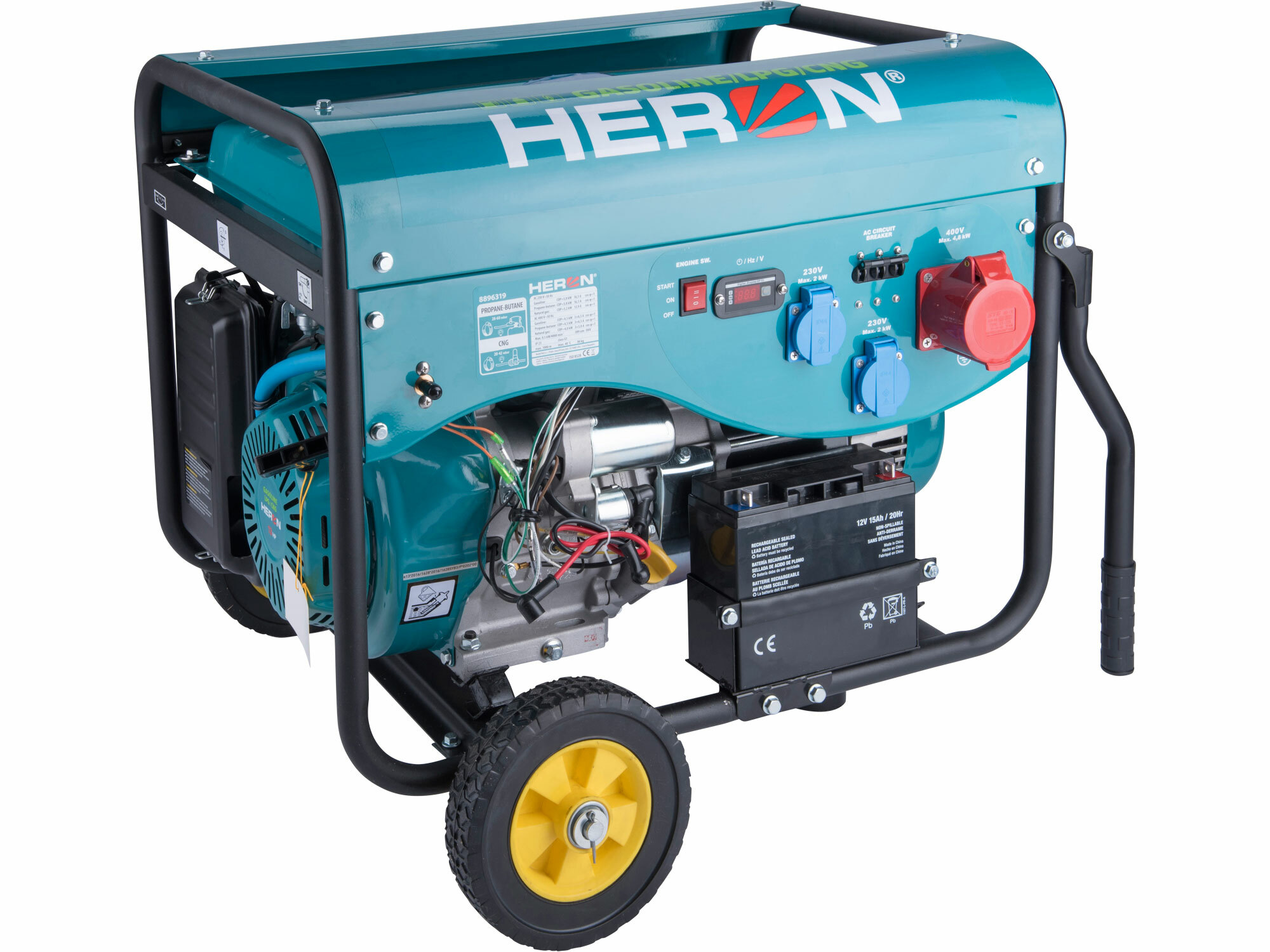 HERON 8896319 Elektrocentrála benzínová a plynová 3F, 5,5kW (400V) 2x2kW (230V), elektrický štart