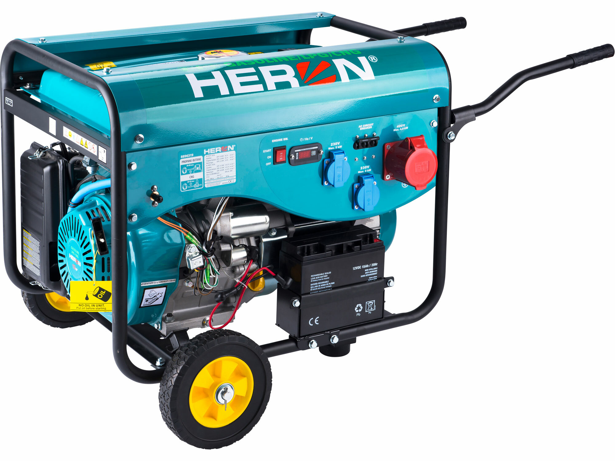 HERON 8896319 Elektrocentrála benzínová a plynová 3F, 5,5kW (400V) 2x2kW (230V), elektrický štart