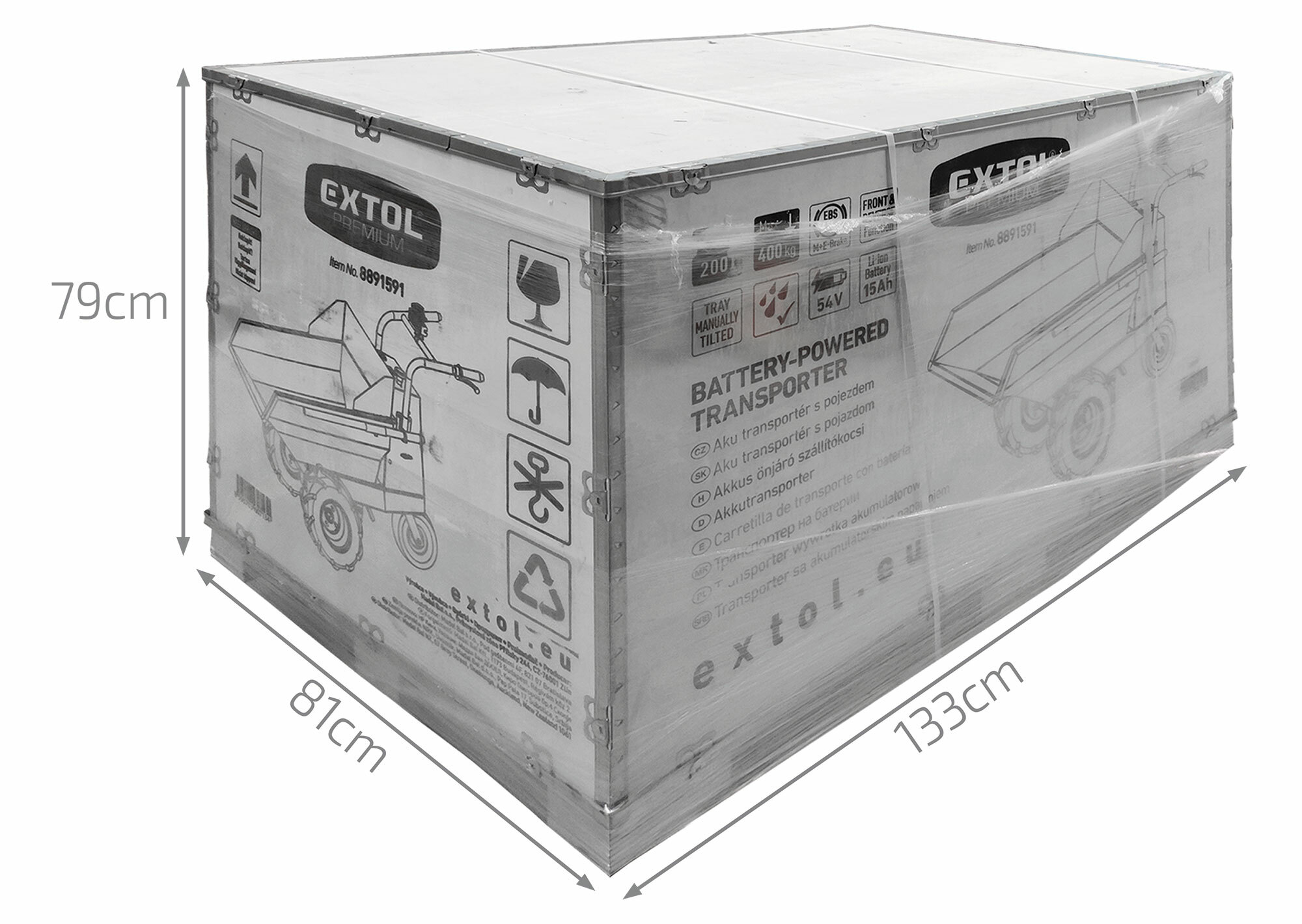 EXTOL PREMIUM 8891591 Dumper - transportér s elektrickým pohonom, 400kg, 200l, 48V/15Ah