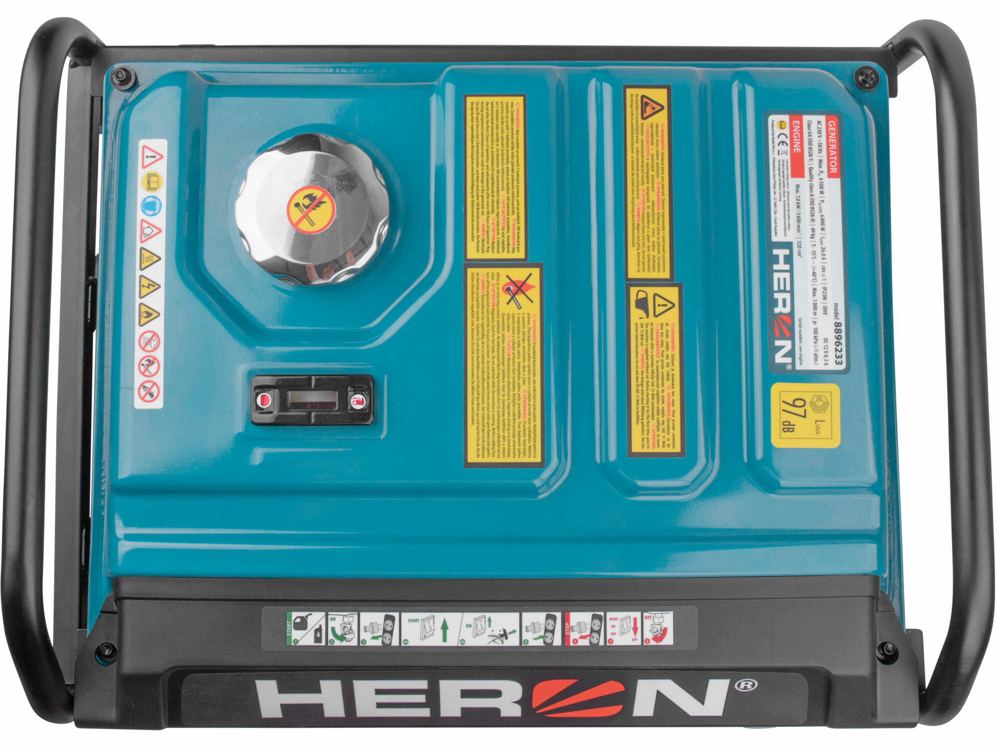 HERON 8896233 Elektrocentrála invertorová rámová 1F, 6,5kW, 9,5HP, elektrický štart s DO