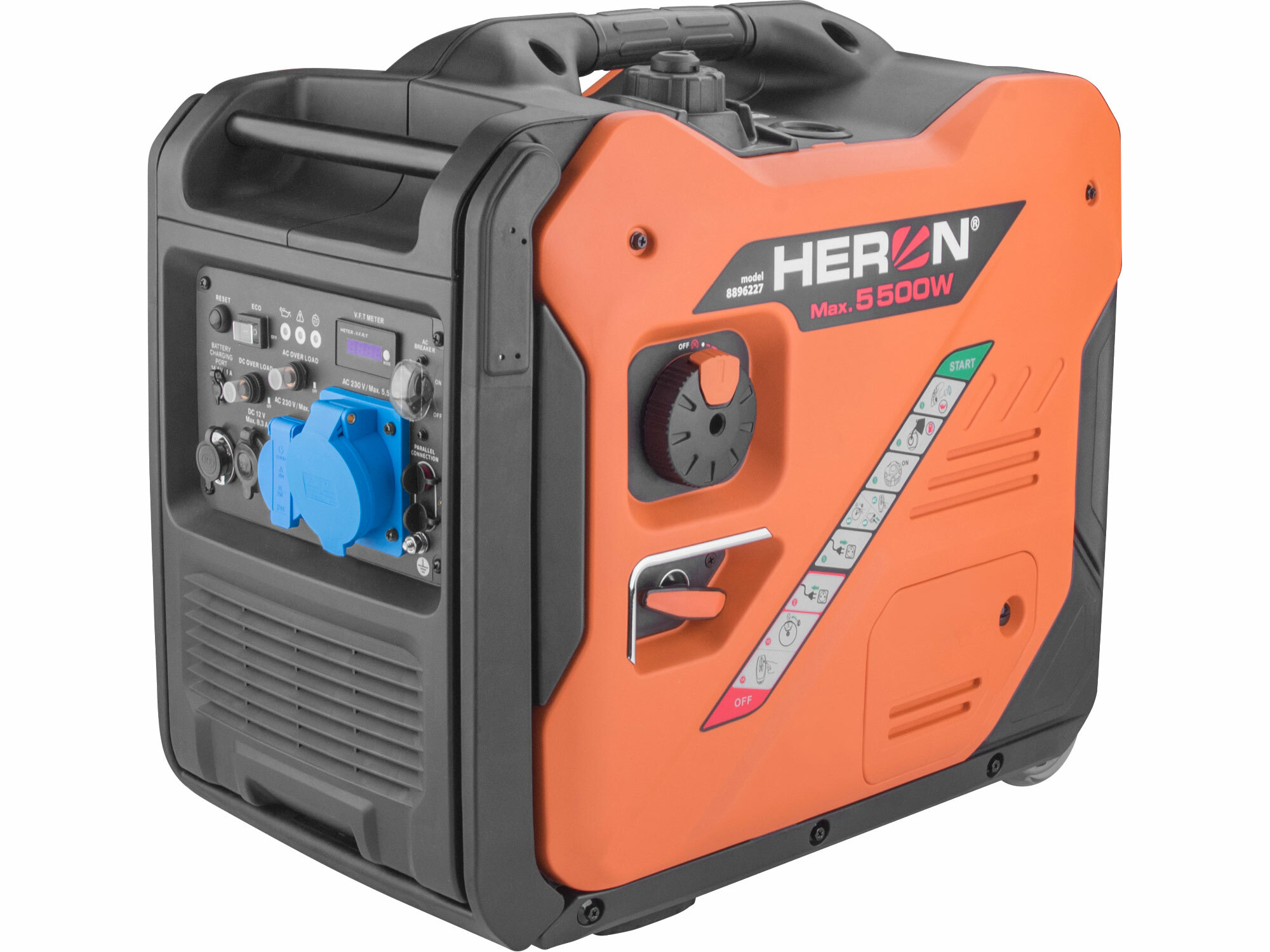 HERON 8896227 – Tichá invertorová elektrocentrála 5,5 kW, benzínová, 1F, elektrický štart + diaľkové ovládanie