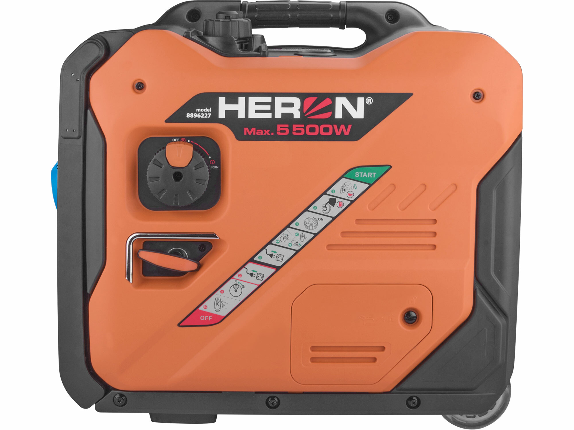 HERON 8896227 – Tichá invertorová elektrocentrála 5,5 kW, benzínová, 1F, elektrický štart + diaľkové ovládanie