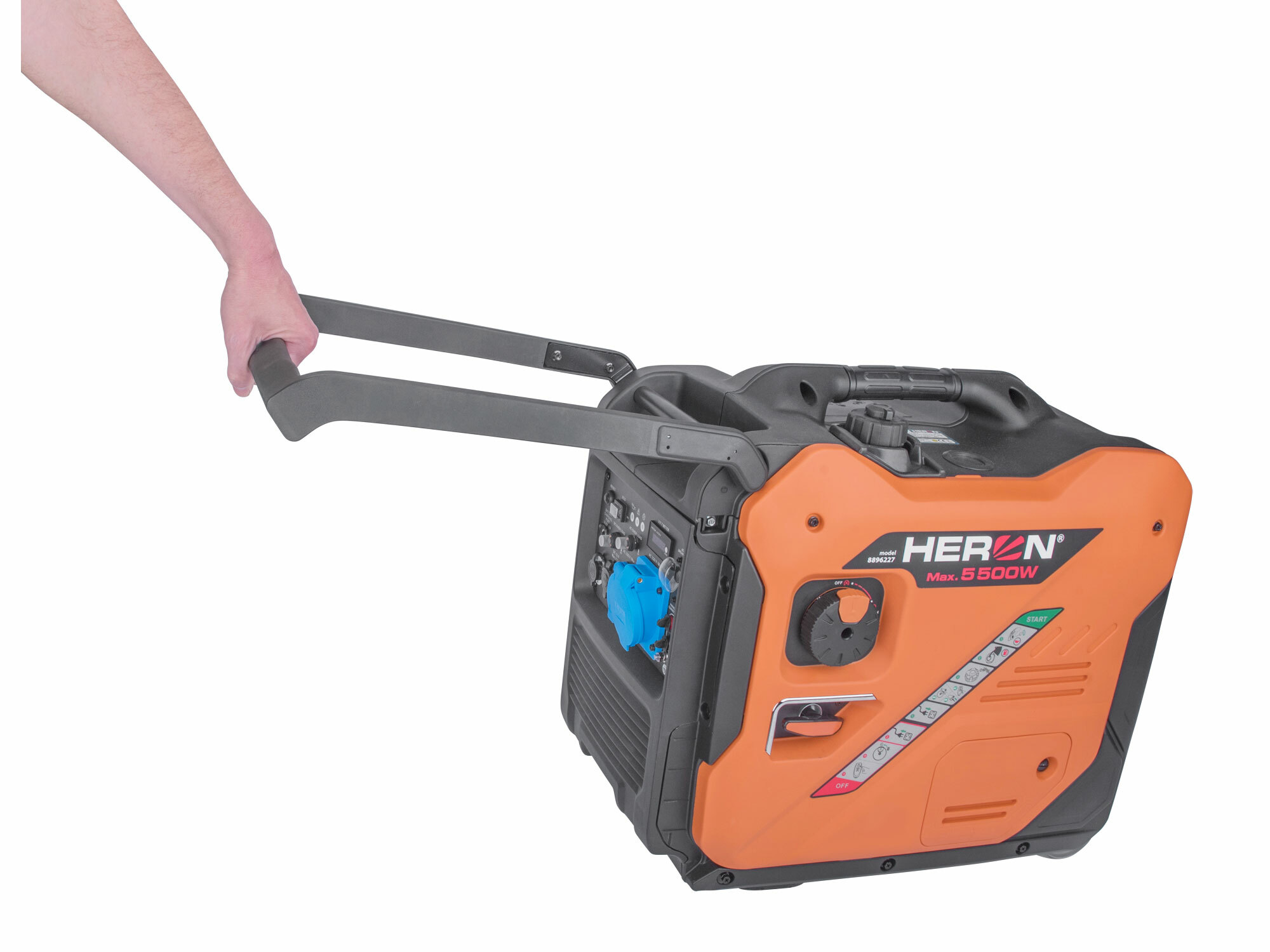 HERON 8896227 – Tichá invertorová elektrocentrála 5,5 kW, benzínová, 1F, elektrický štart + diaľkové ovládanie