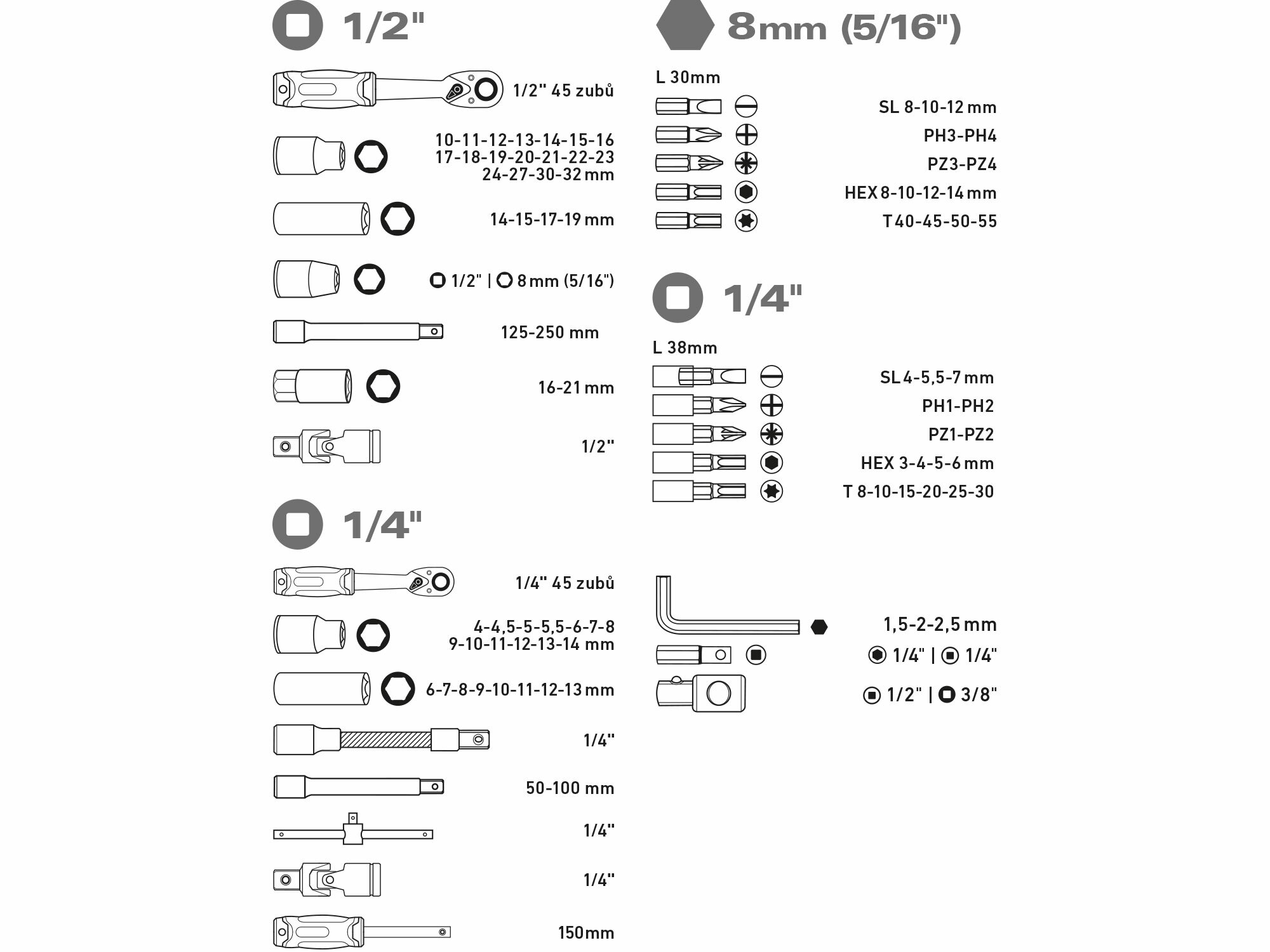 EXTOL PREMIUM 8818337 Sada nástrčných a zástrčných kľúčov, 1/4", 1/2", 94ks