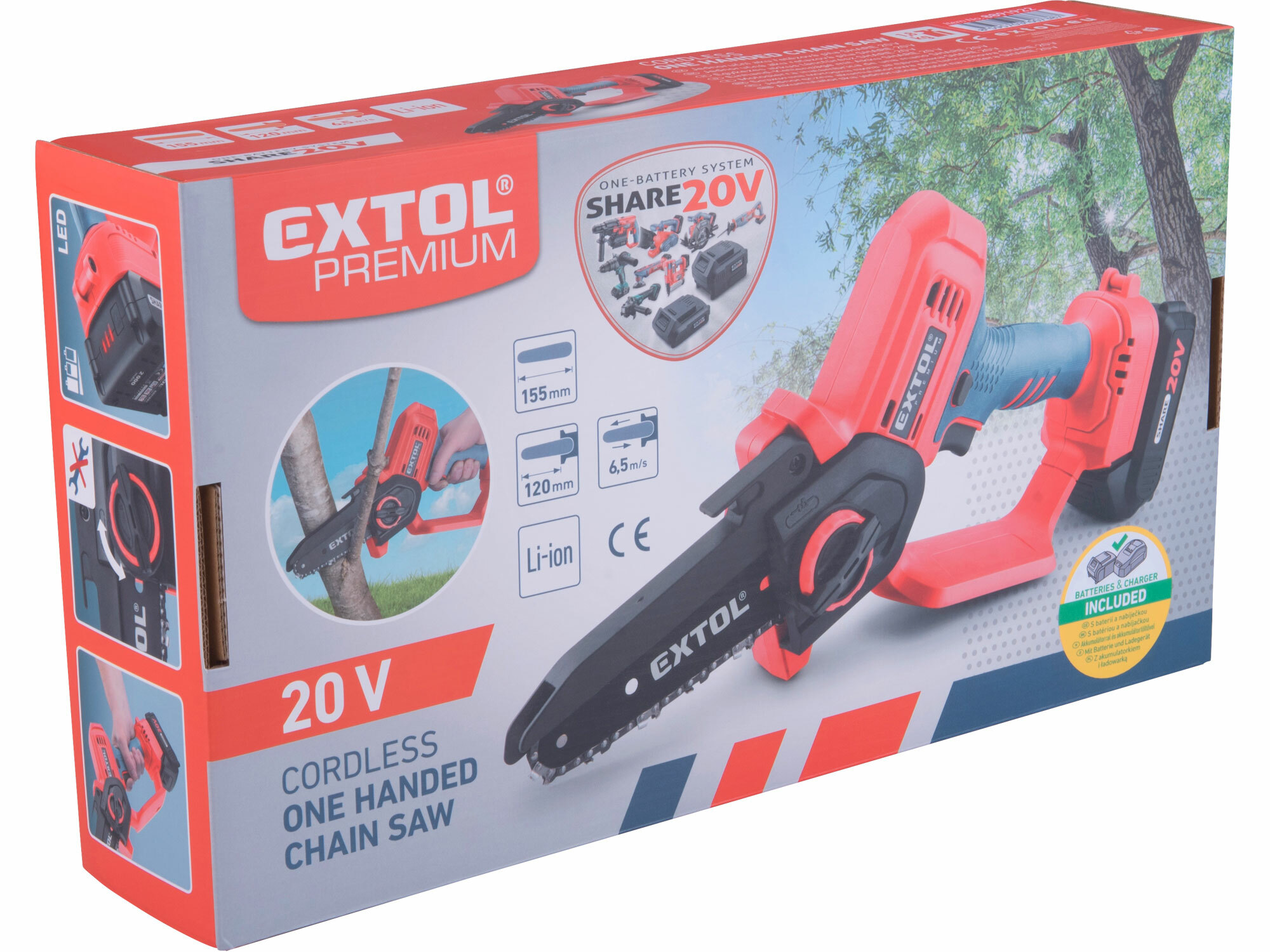 EXTOL PREMIUM 8891922 Píla reťazová kompaktná aku Share20V, 1x 2Ah, čepeľ 12cm
