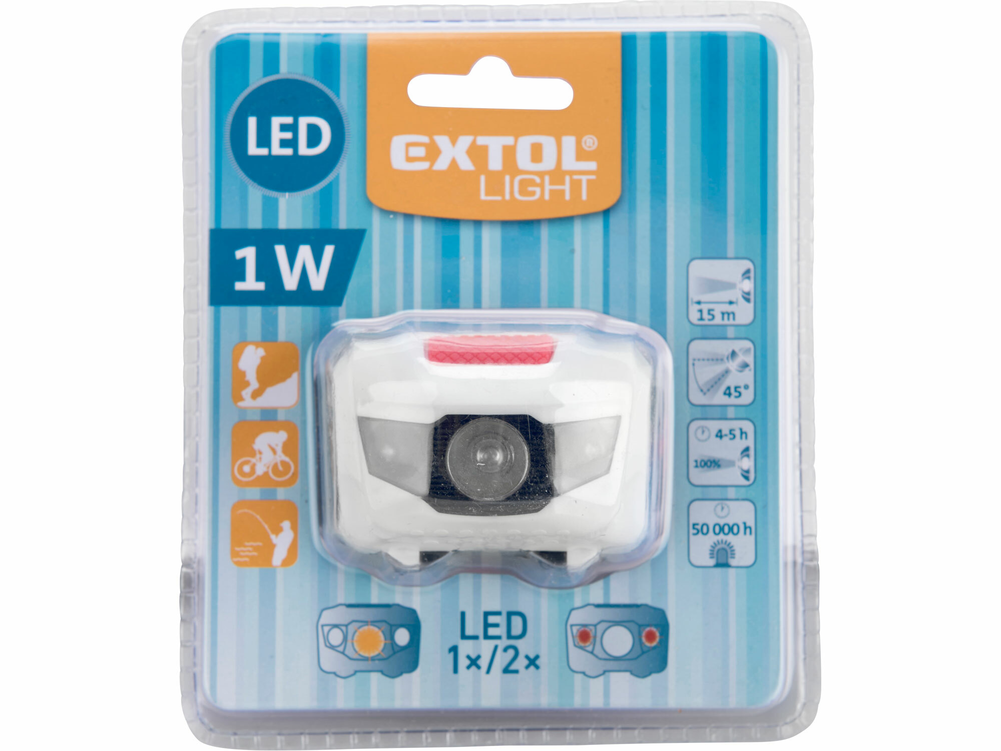 EXTOL LIGHT 43102 Čelovka 1W + 2LED, 4 režimy svietenia, max. dosvit 15m