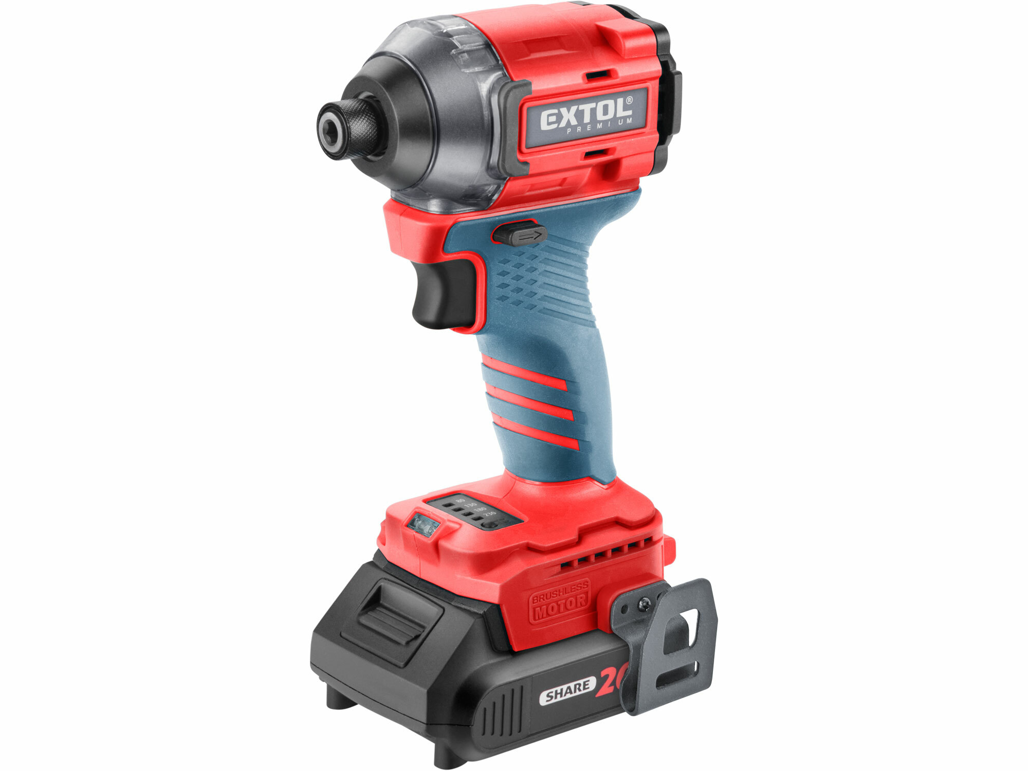 EXTOL PREMIUM 8891814 Uťahovač rázový aku Share20V, 1x 2Ah, 1/4" šesťhran na bity, 230Nm, bezuhlíkový motor