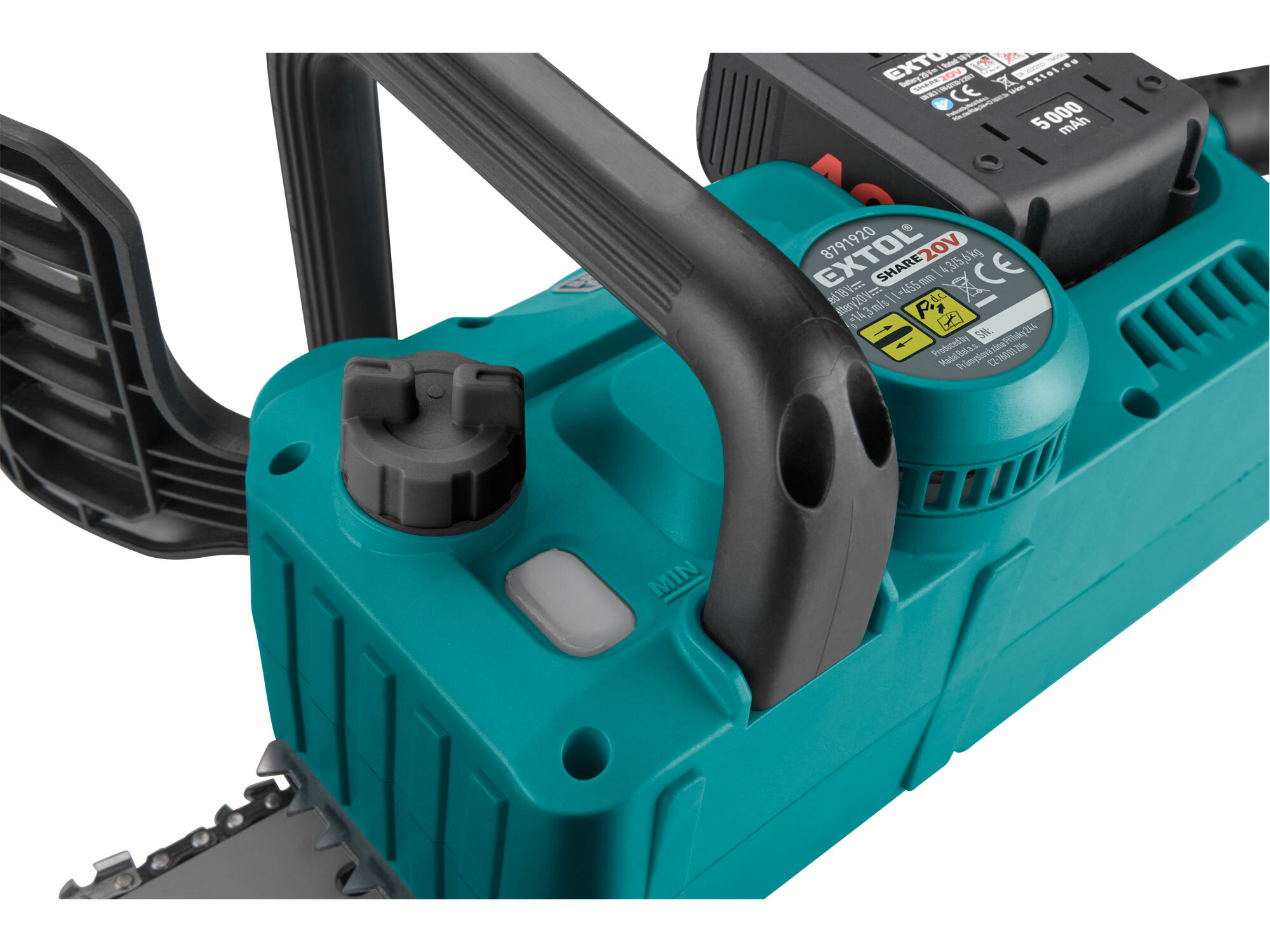 EXTOL INDUSTRIAL 8791920 Píla reťazová Share20V, 2x 4Ah, čepeľ 455mm, bezuhlíkový motor