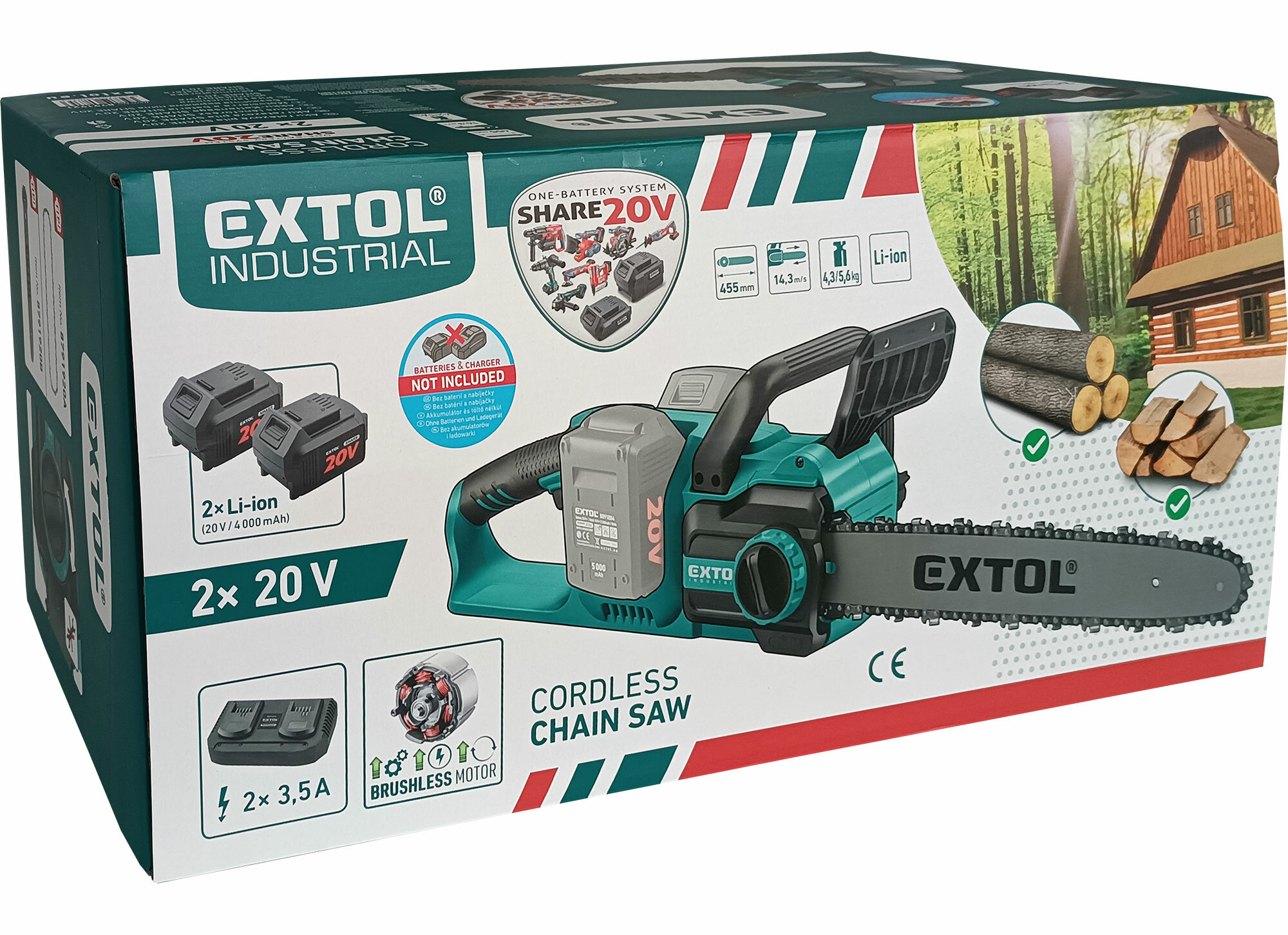 EXTOL INDUSTRIAL 8791921 Píla reťazová Share20V, bez aku, čepeľ 455mm, bezuhlíkový motor